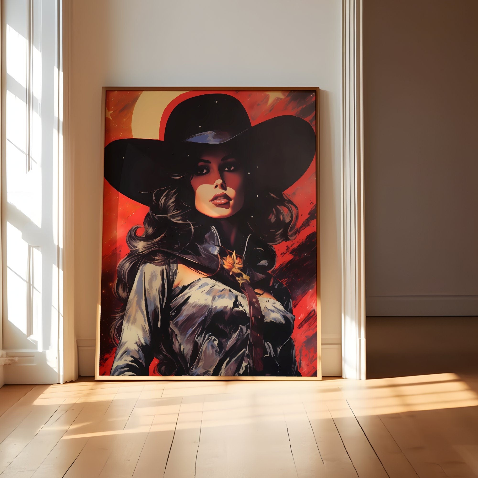 Cosmic Rodeo: A Surreal Journey with the Retro Space Cowgirl in Vintage Western Art, Modern Art, Retro Art, Wall Art, Cosmic Art, Sci Fi Art