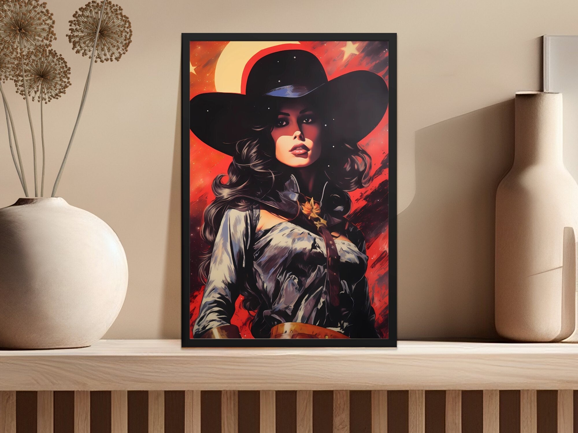 Cosmic Rodeo: A Surreal Journey with the Retro Space Cowgirl in Vintage Western Art, Modern Art, Retro Art, Wall Art, Cosmic Art, Sci Fi Art