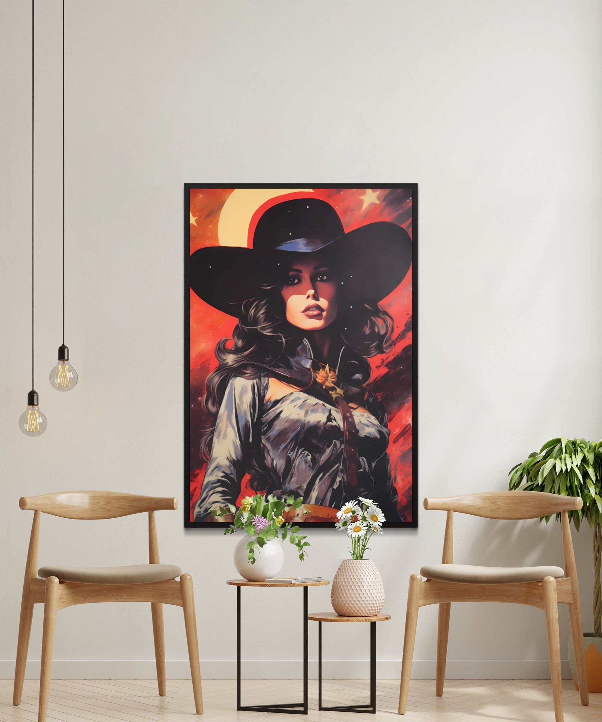 Cosmic Rodeo: A Surreal Journey with the Retro Space Cowgirl in Vintage Western Art, Modern Art, Retro Art, Wall Art, Cosmic Art, Sci Fi Art