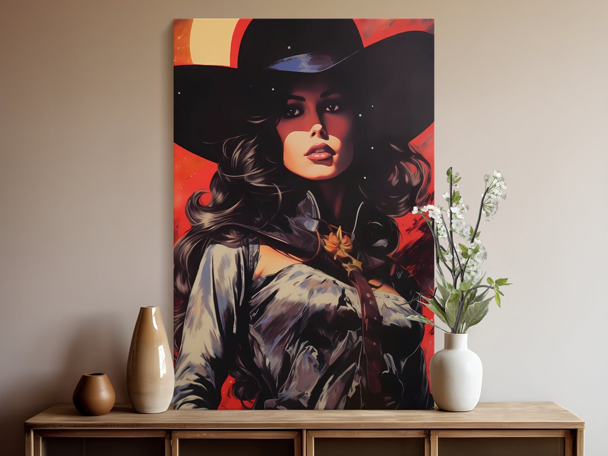 Cosmic Rodeo: A Surreal Journey with the Retro Space Cowgirl in Vintage Western Art, Modern Art, Retro Art, Wall Art, Cosmic Art, Sci Fi Art