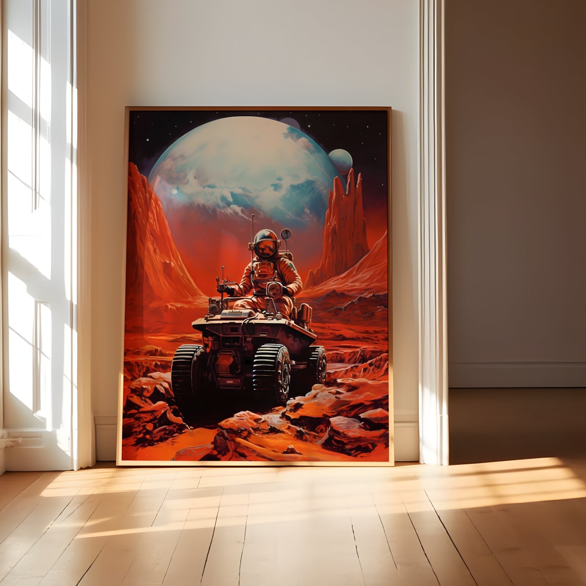 Distant Red: A Vintage Retro Futuristic Journey to Mars in Sci-Fi Collage Art, Modern Art, Retro Art, Wall Art, Cosmic Art, Sci Fi Art