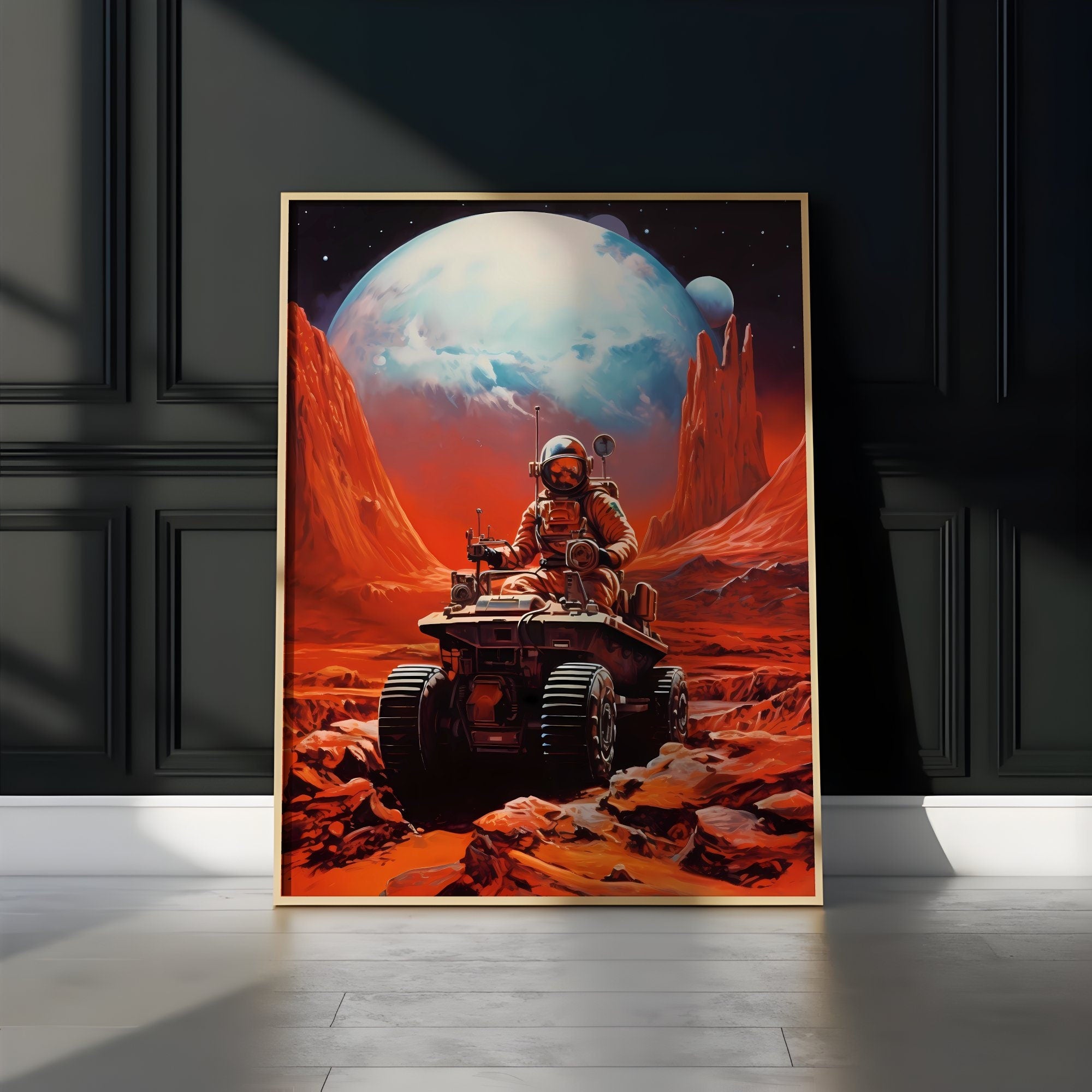 Distant Red: A Vintage Retro Futuristic Journey to Mars in Sci-Fi Collage Art, Modern Art, Retro Art, Wall Art, Cosmic Art, Sci Fi Art