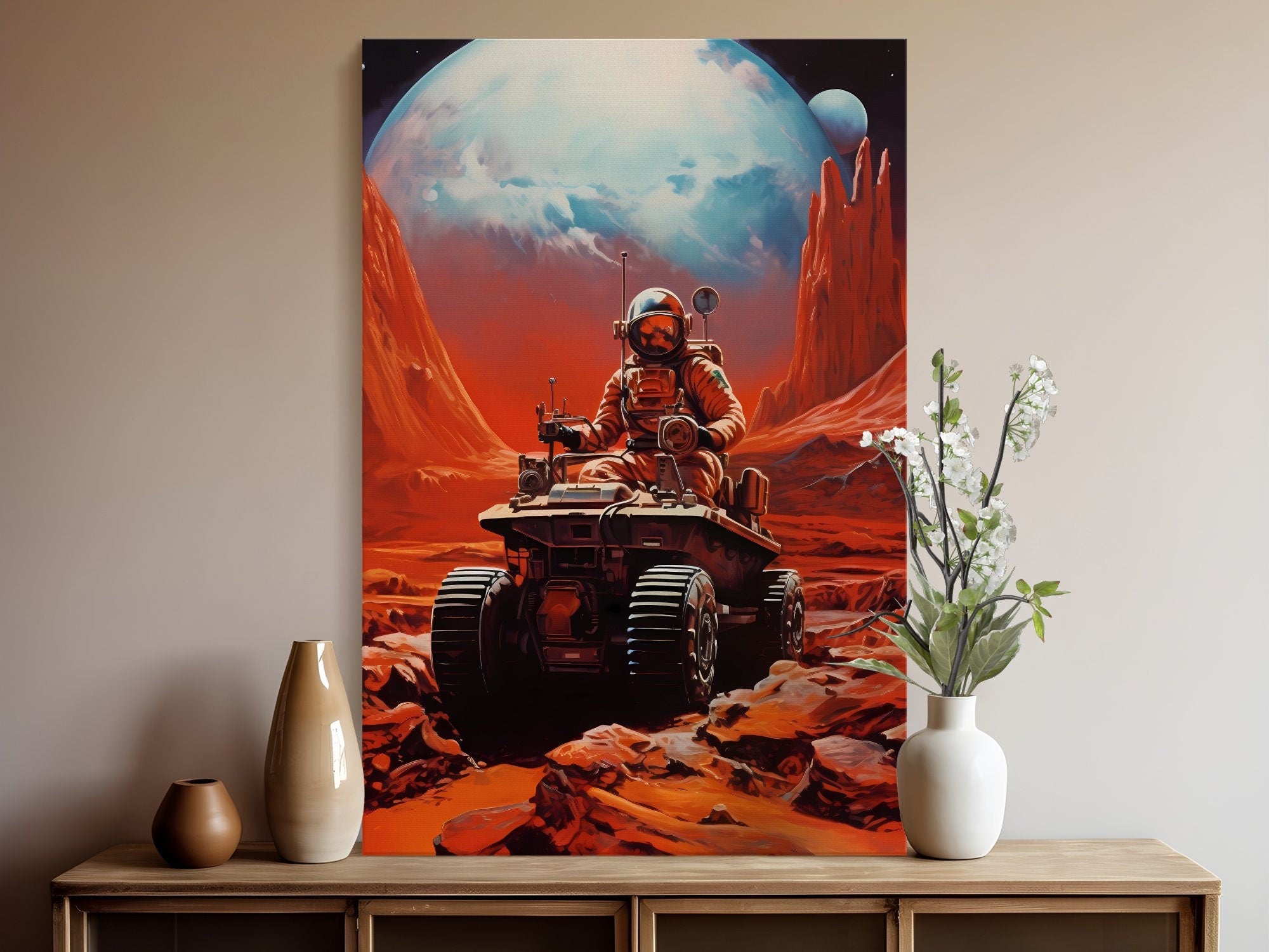 Distant Red: A Vintage Retro Futuristic Journey to Mars in Sci-Fi Collage Art, Modern Art, Retro Art, Wall Art, Cosmic Art, Sci Fi Art