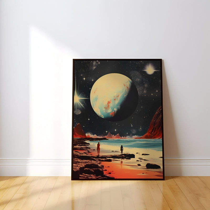 Retro Sci-Fi Space Beach | Surreal Cosmic Collage Art With Nostalgic Vintage Space