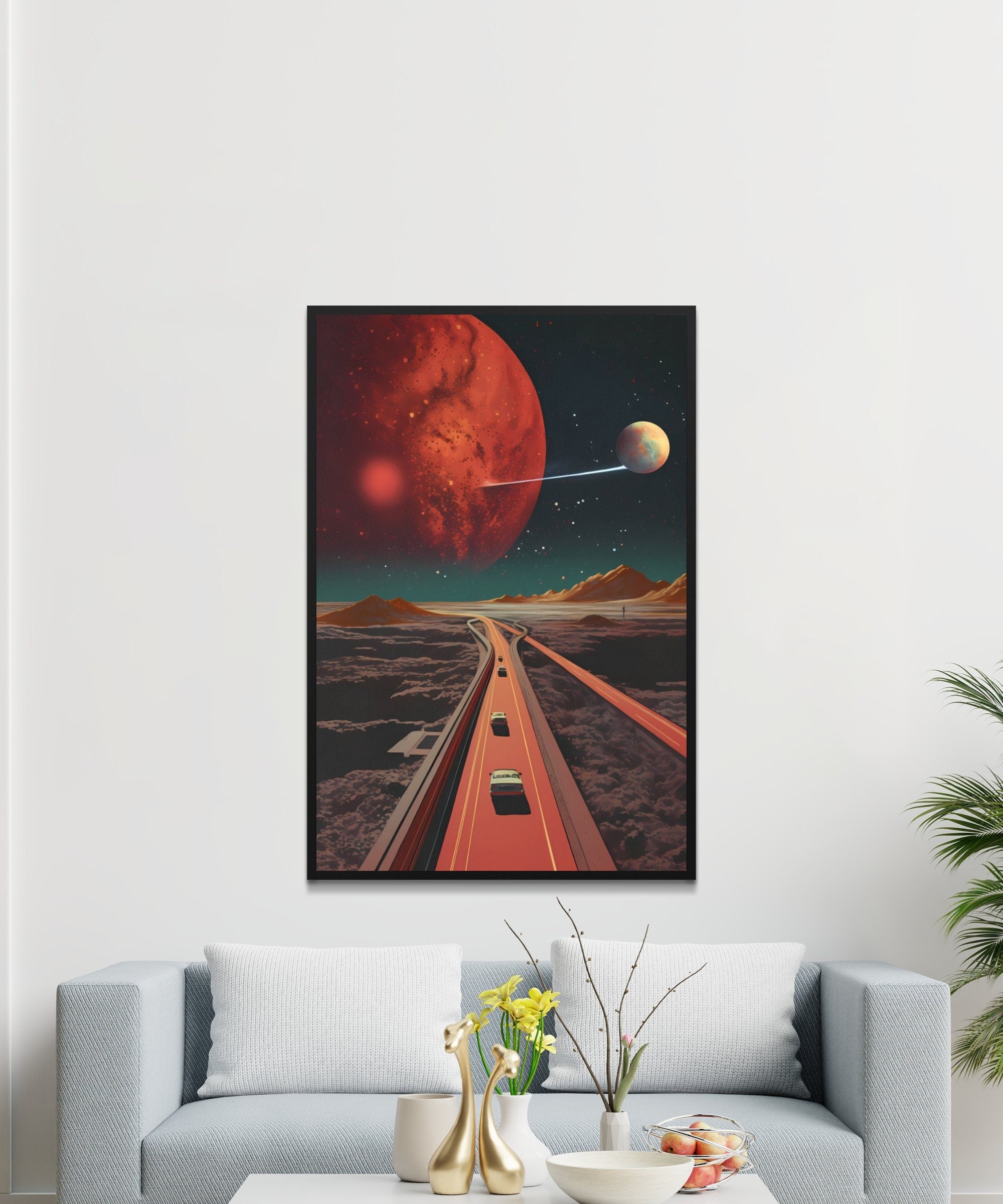 Stellar Pathway: 'Highway Home' in a Retro Space Poster with Vintage Sci-Fi Aesthetics, Modern Art, Retro Art, Wall Art, Cosmic Art