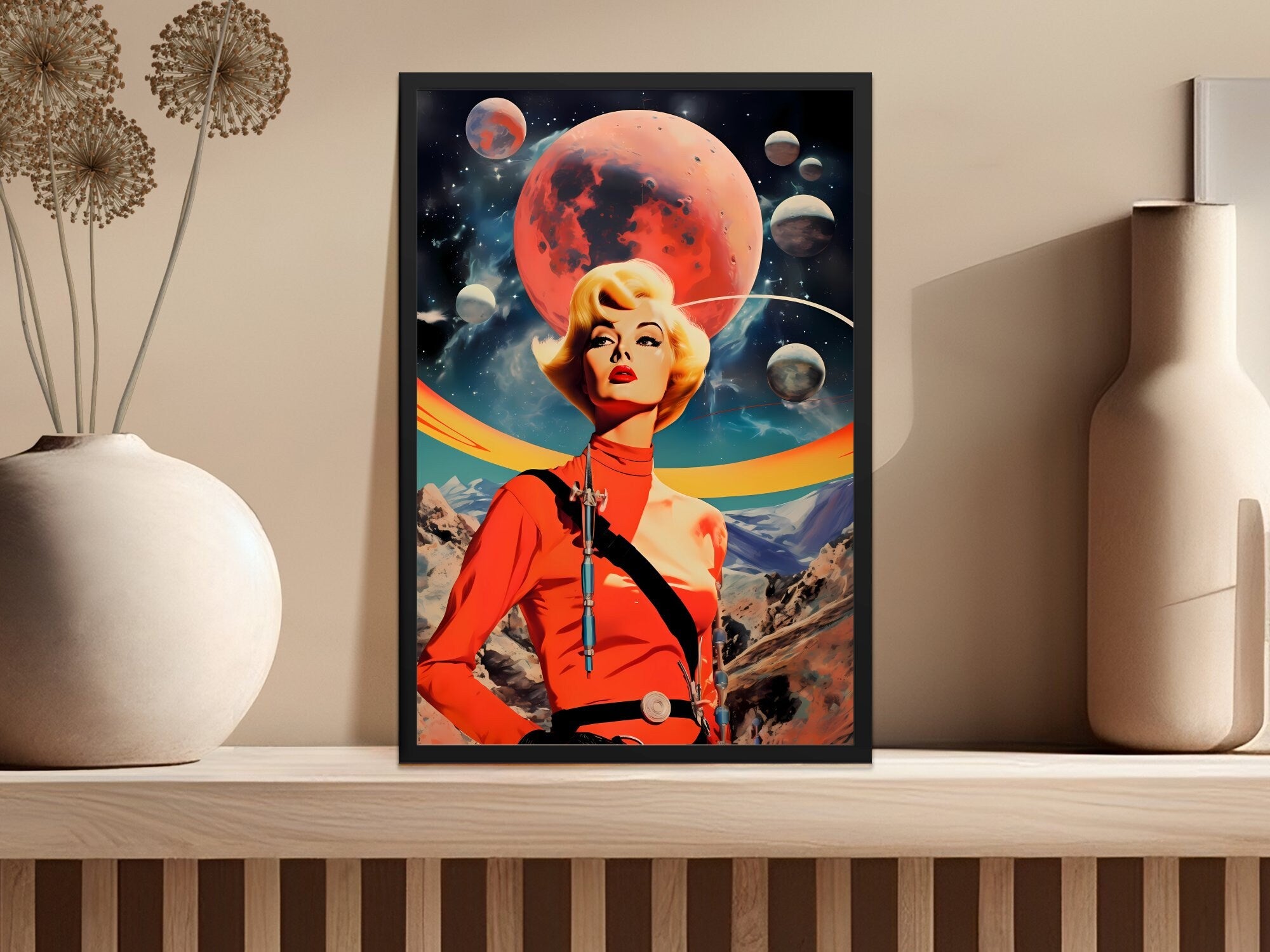 Stellar Frontier: A Retro Cosmic Journey in Futuristic Collage Art, Modern Art, Wall Art, Retro Art Wall Art, Sci Fi Wall Art, Space Art