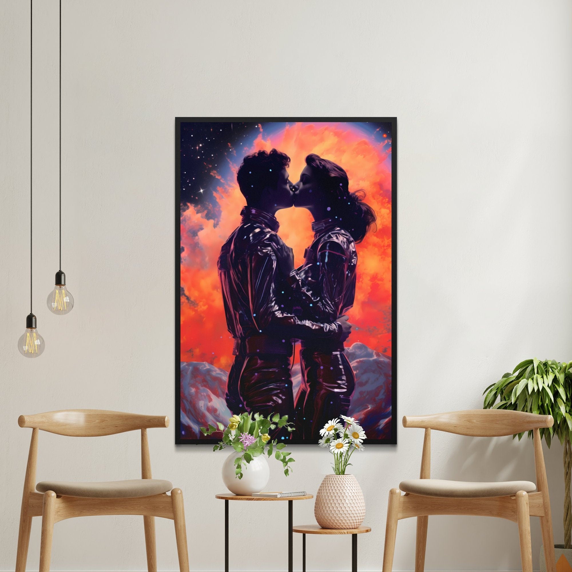 Cosmic Love: Vintage Sci-Fi Wall Art with a Touch of Explosive Romance, Modern Art, Wall Art, Retro Art Wall Art, Sci Fi Wall Art