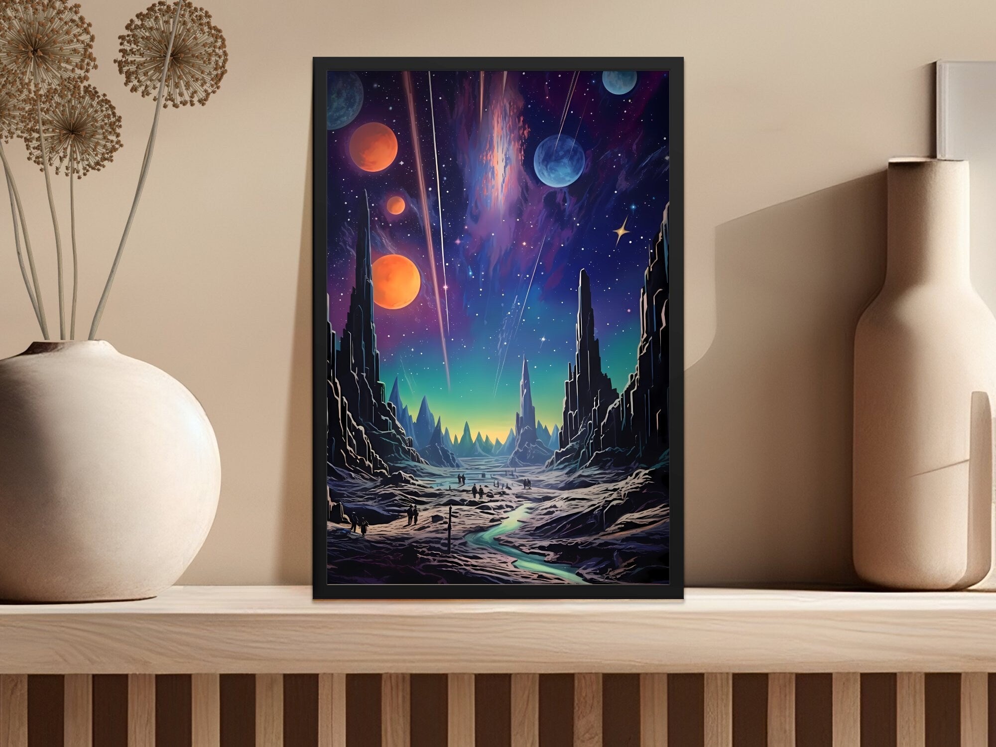 Galactic Echoes Vintage Charm Meets Retro Futuristic Galaxies Interactive Wall Art