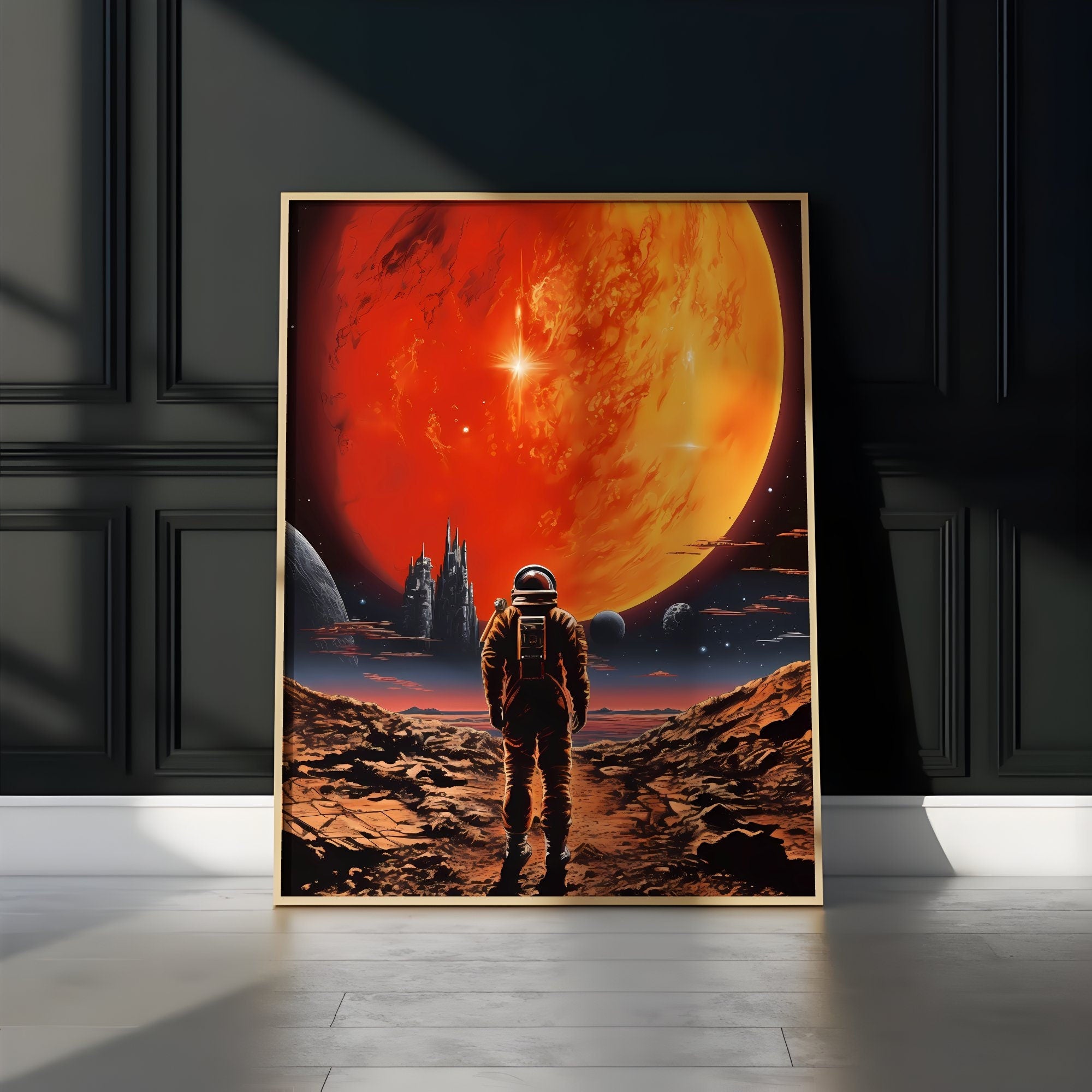 Distant Red: A Vintage Retro Futuristic Journey to Mars in Sci-Fi Collage Art, Modern Art, Retro Art, Wall Art, Cosmic Art, Sci Fi Art