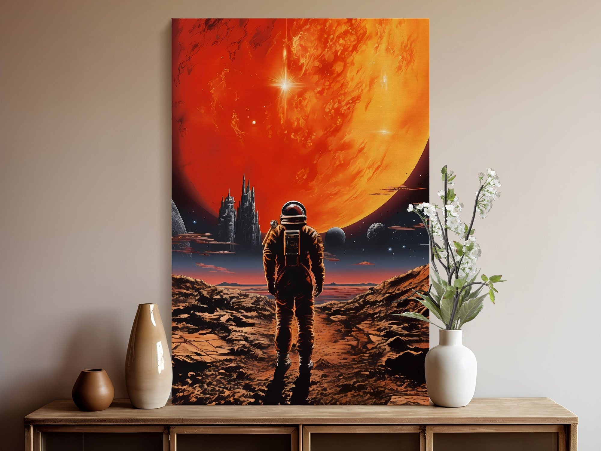 Distant Red: A Vintage Retro Futuristic Journey to Mars in Sci-Fi Collage Art, Modern Art, Retro Art, Wall Art, Cosmic Art, Sci Fi Art