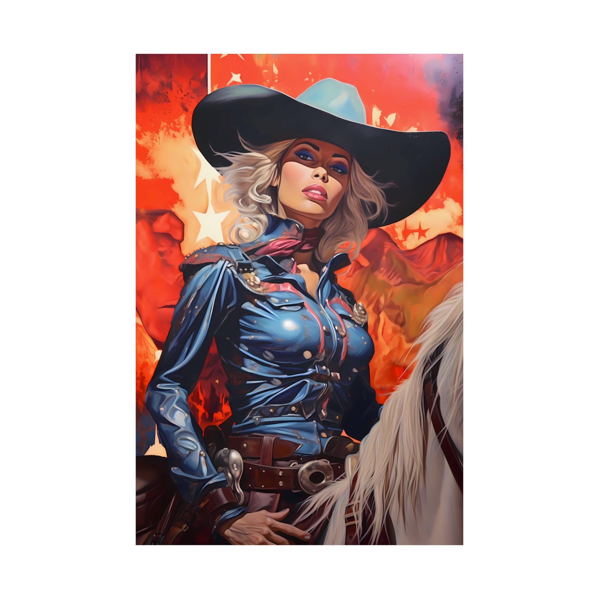 Cosmic Cowgirl: A Surreal Journey in Vintage Western Art with a Retro Space Twist, Modern Art, Retro Art, Wall Art, Cosmic Art, Sci Fi Art