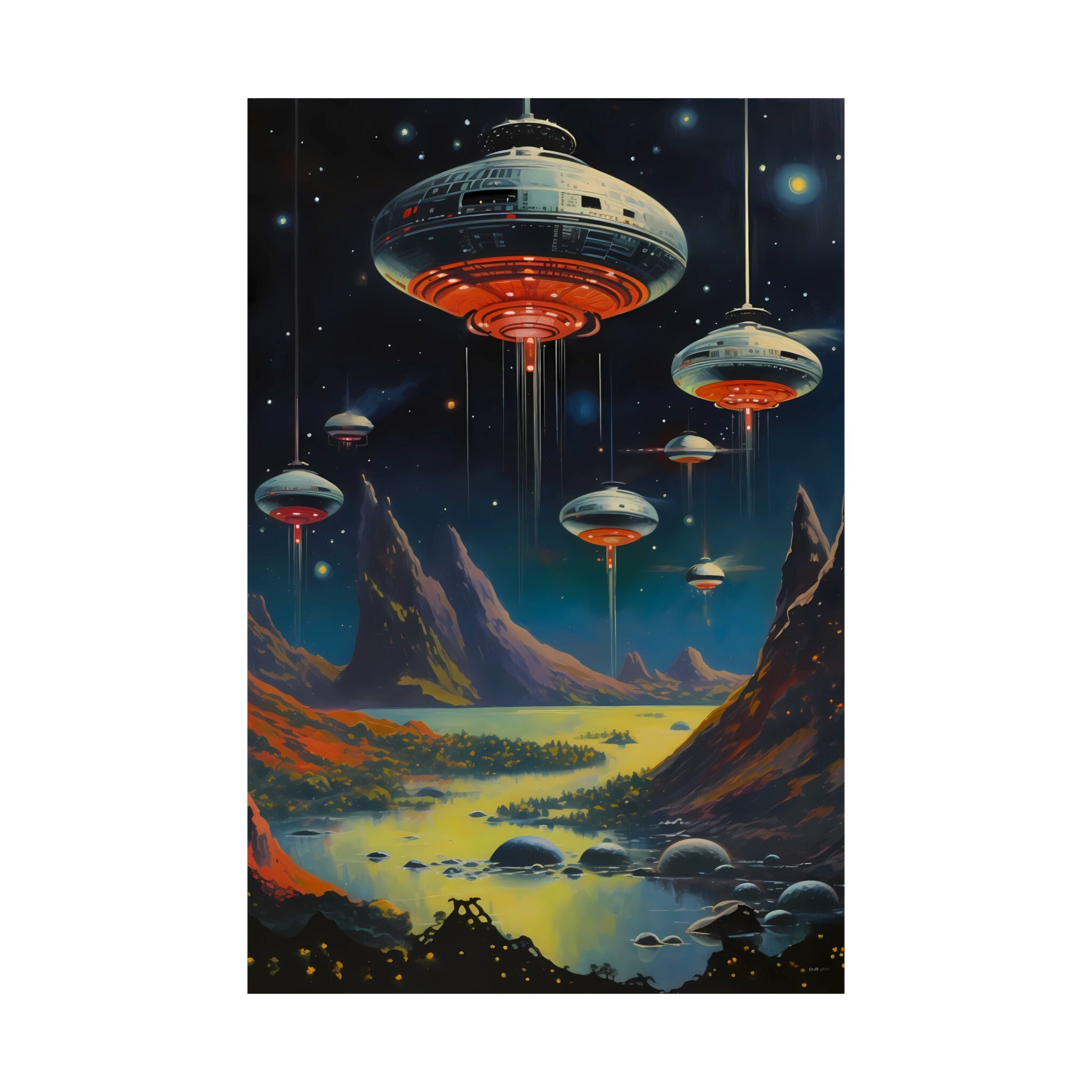 UFO Space Chase in the Old West: A Retro Futuristic Cosmic Collage Art Piece, Modern Art, Wall Art, Retro Art Wall Art, Sci Fi Wall Art