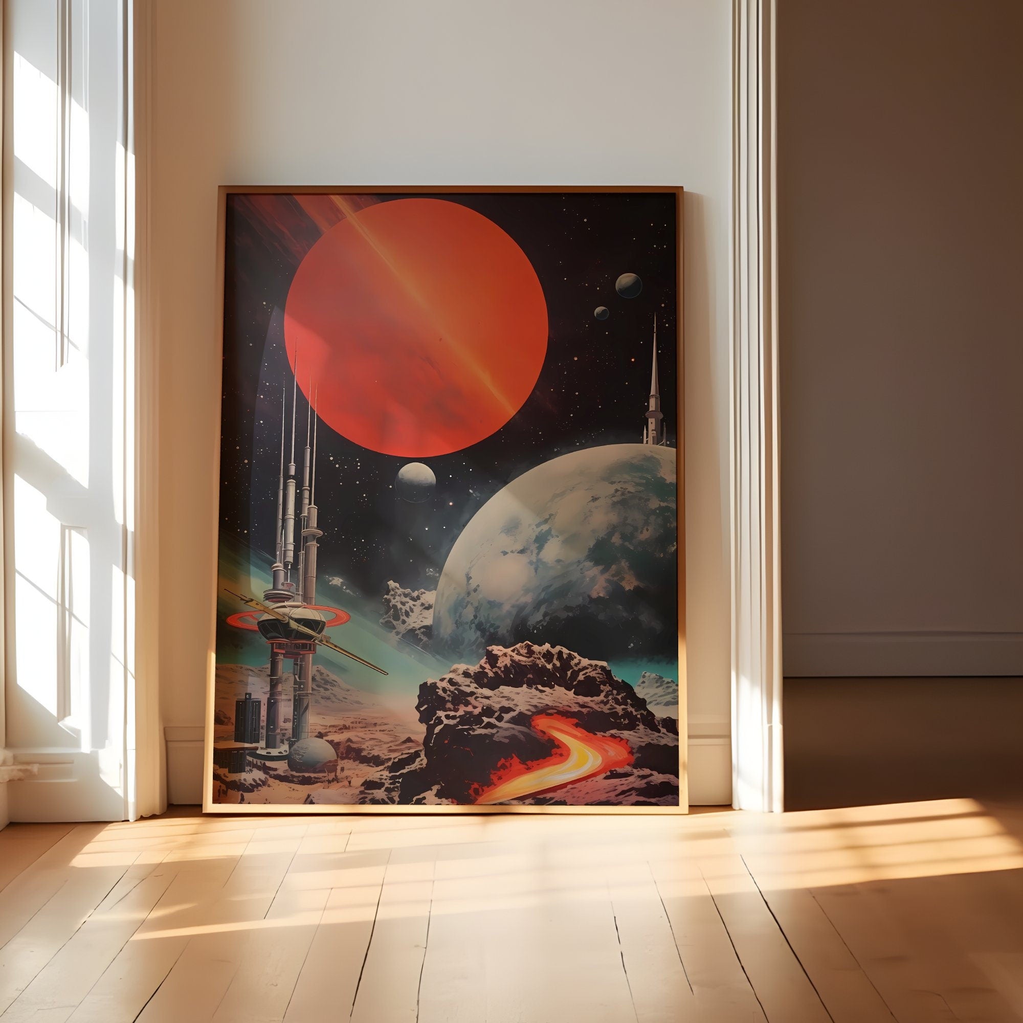 Timeless Futurism: Vintage Wall Art Exhibition Showcasing Retro Sci-Fi Collage and Space Art, Modern Art, Retro Art, Wall Art, Cosmic Art