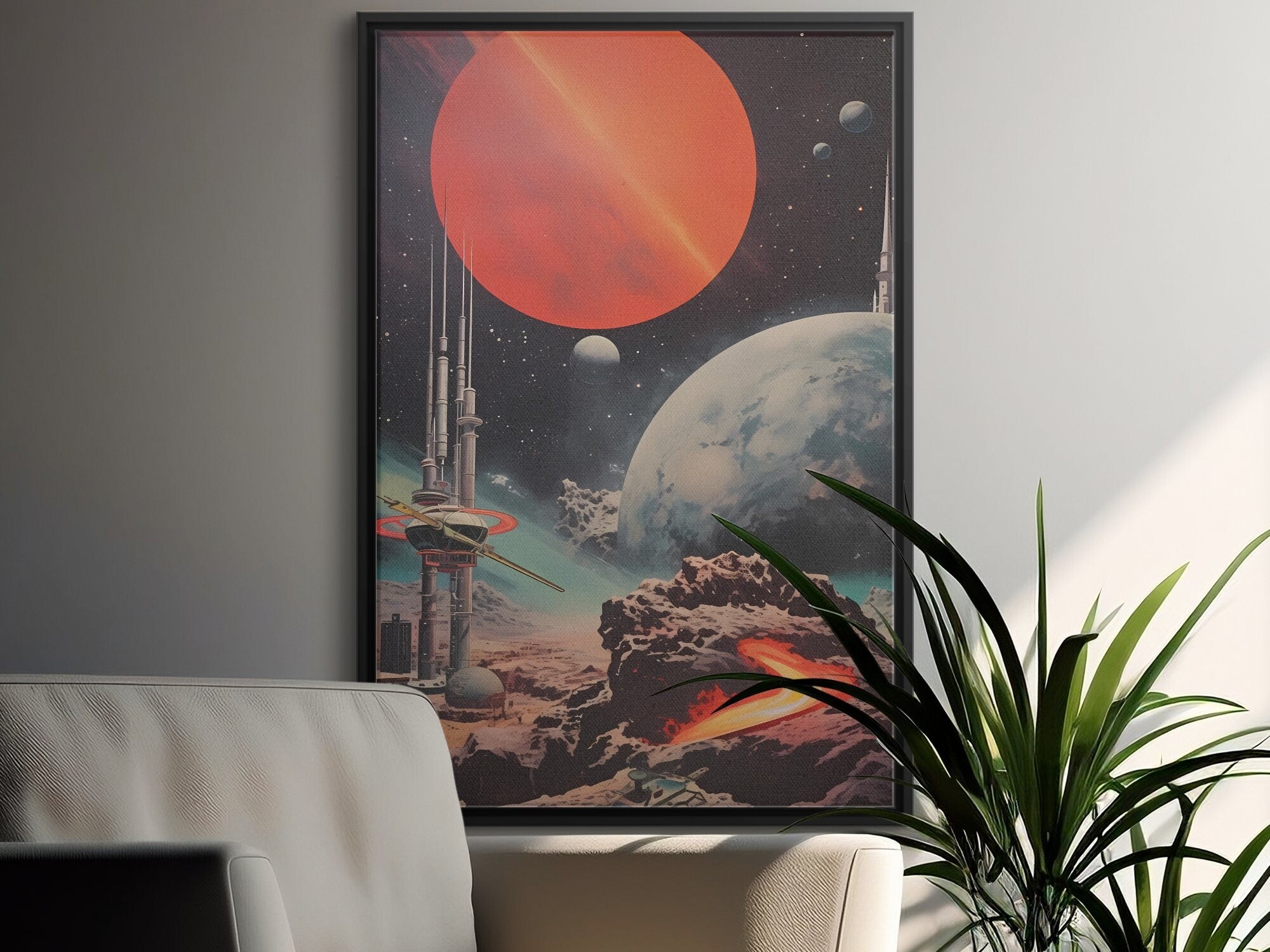 Timeless Futurism: Vintage Wall Art Exhibition Showcasing Retro Sci-Fi Collage and Space Art, Modern Art, Retro Art, Wall Art, Cosmic Art