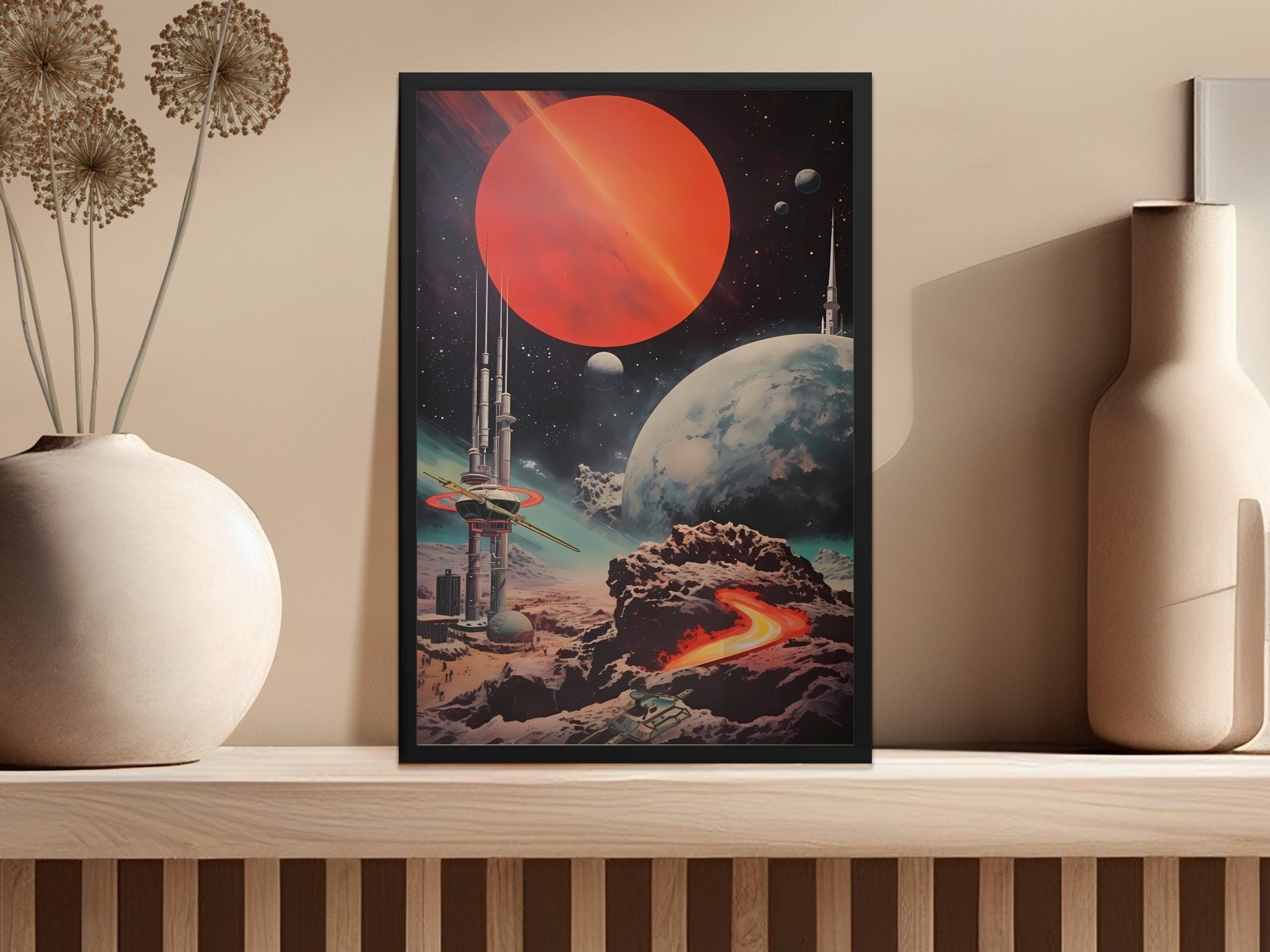 Timeless Futurism: Vintage Wall Art Exhibition Showcasing Retro Sci-Fi Collage and Space Art, Modern Art, Retro Art, Wall Art, Cosmic Art