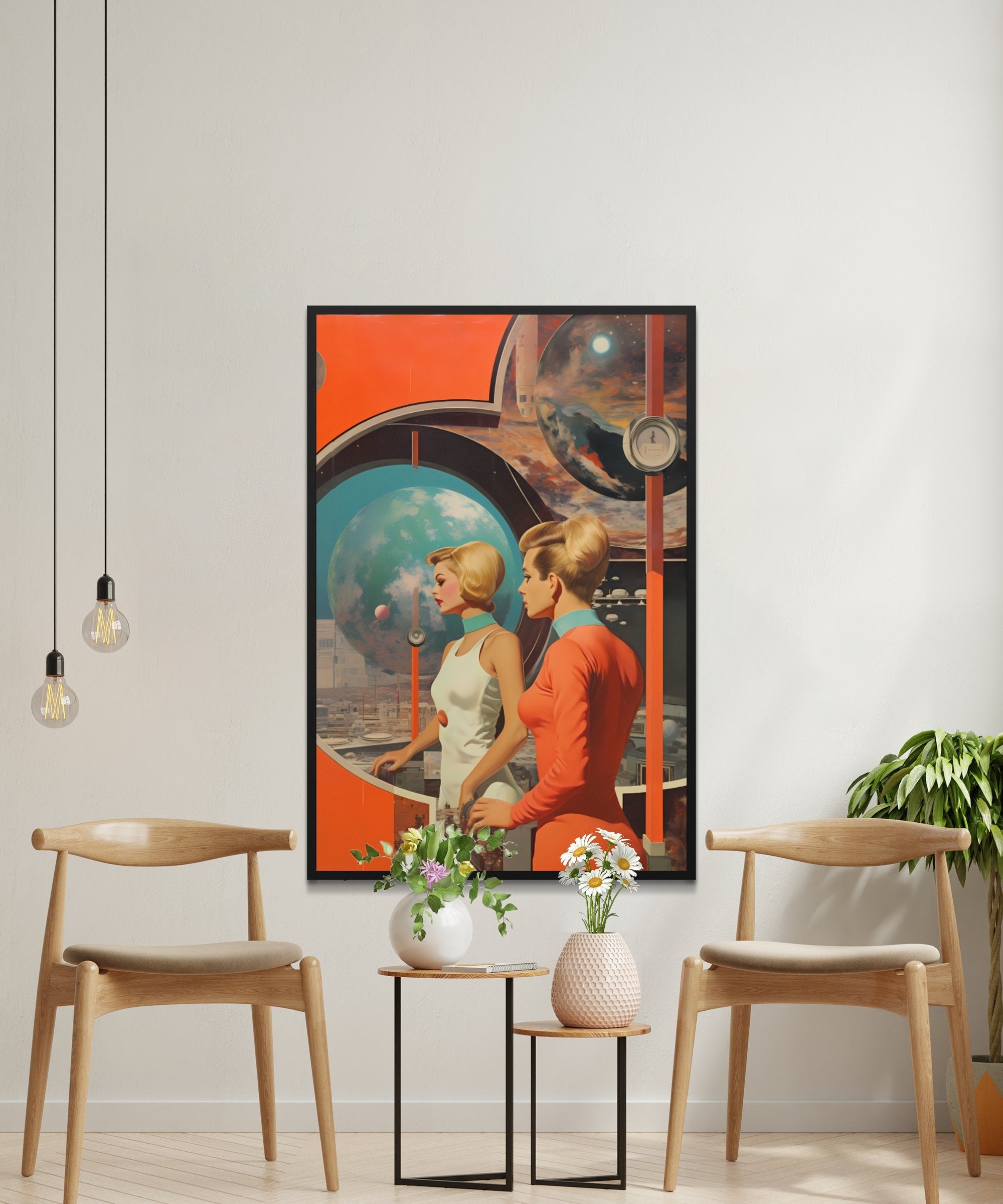 Elegance Unveiled: Vintage Wall Art Exhibition Featuring Retro Futurism, Sci-Fi Collage, and Space Art, Modern Art, Wall Art, Retro Art