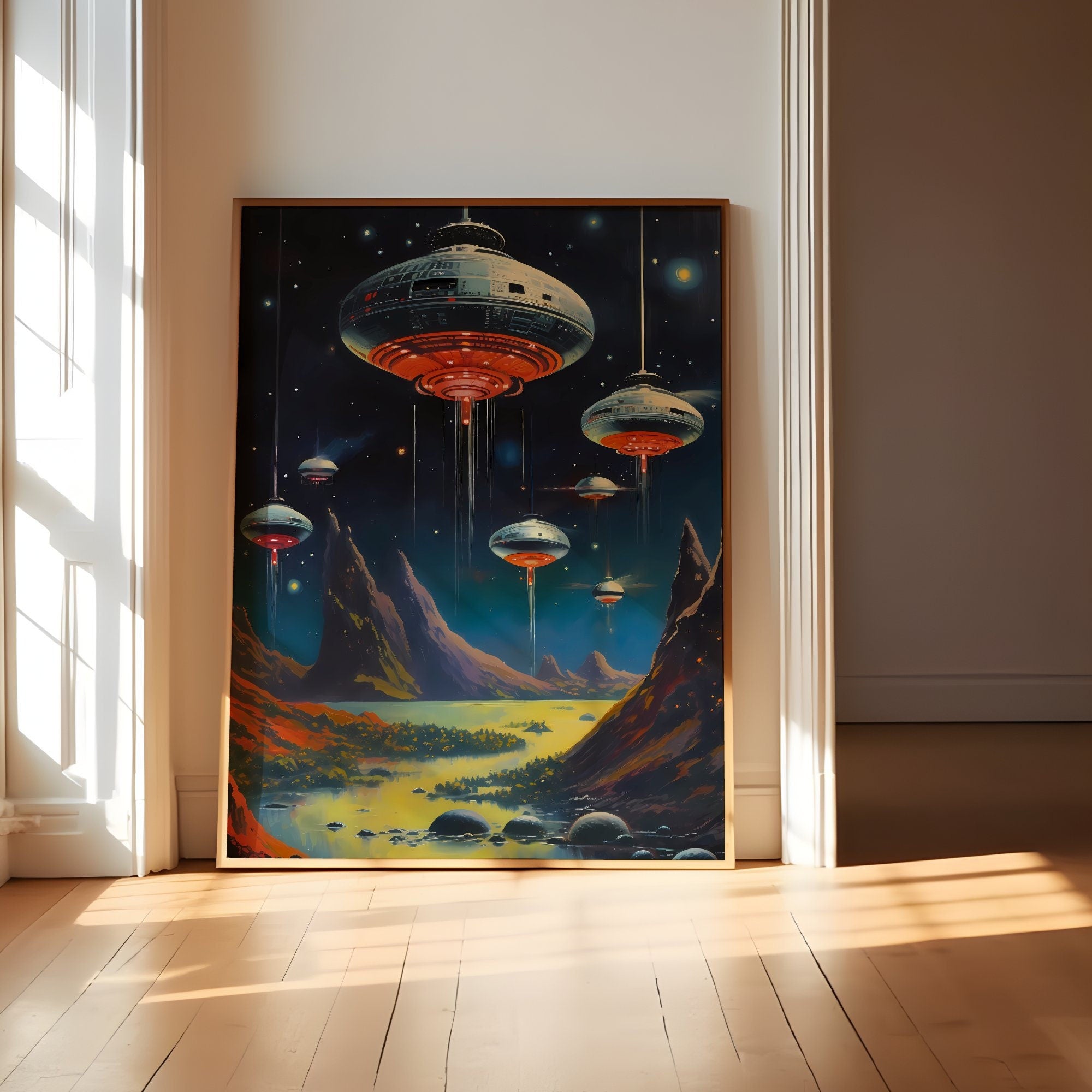 UFO Space Chase in the Old West: A Retro Futuristic Cosmic Collage Art Piece, Modern Art, Wall Art, Retro Art Wall Art, Sci Fi Wall Art