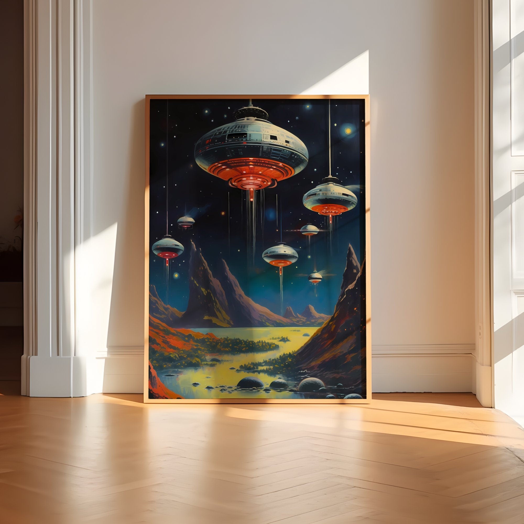 UFO Space Chase in the Old West: A Retro Futuristic Cosmic Collage Art Piece, Modern Art, Wall Art, Retro Art Wall Art, Sci Fi Wall Art