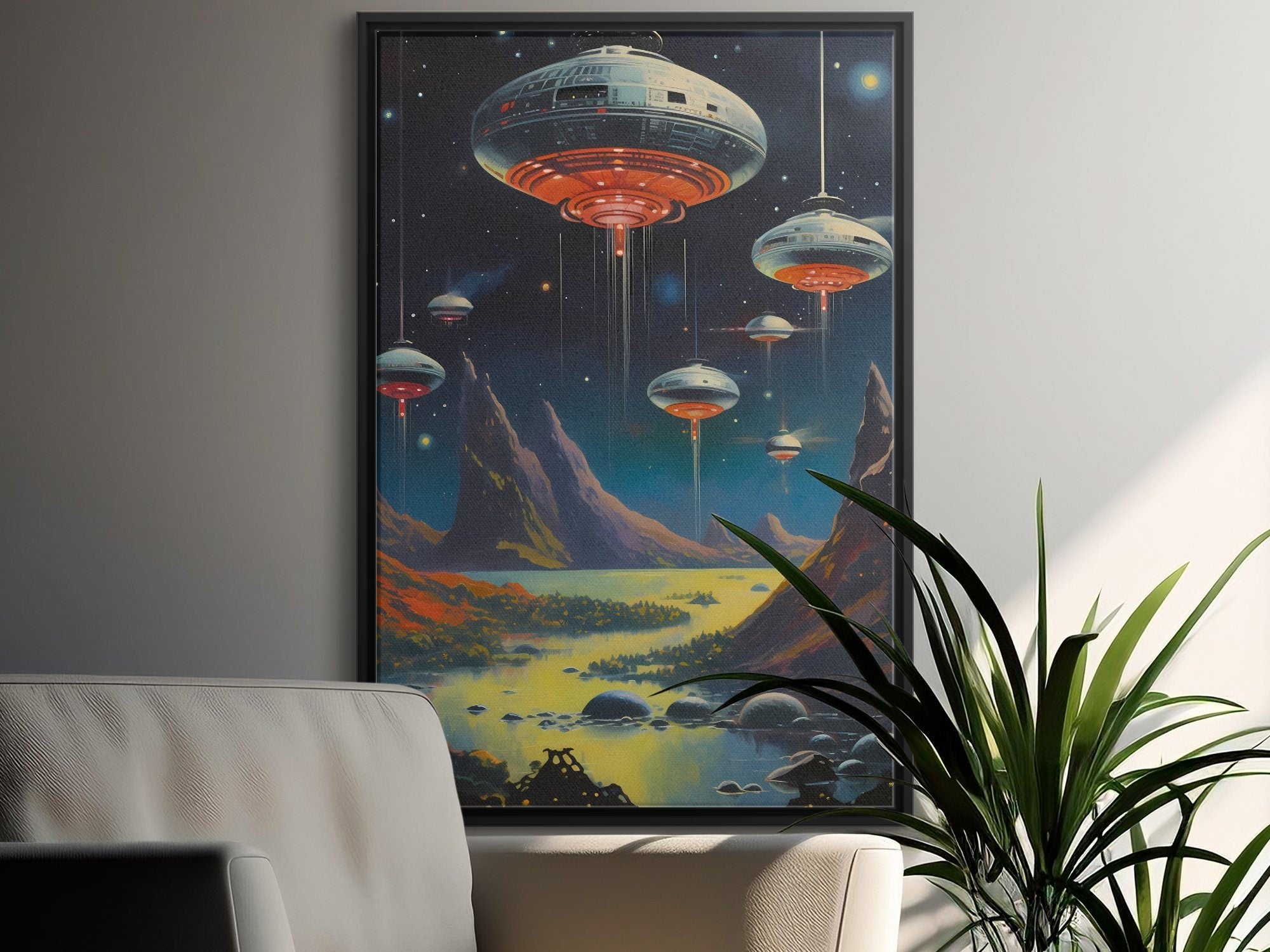 UFO Space Chase in the Old West: A Retro Futuristic Cosmic Collage Art Piece, Modern Art, Wall Art, Retro Art Wall Art, Sci Fi Wall Art