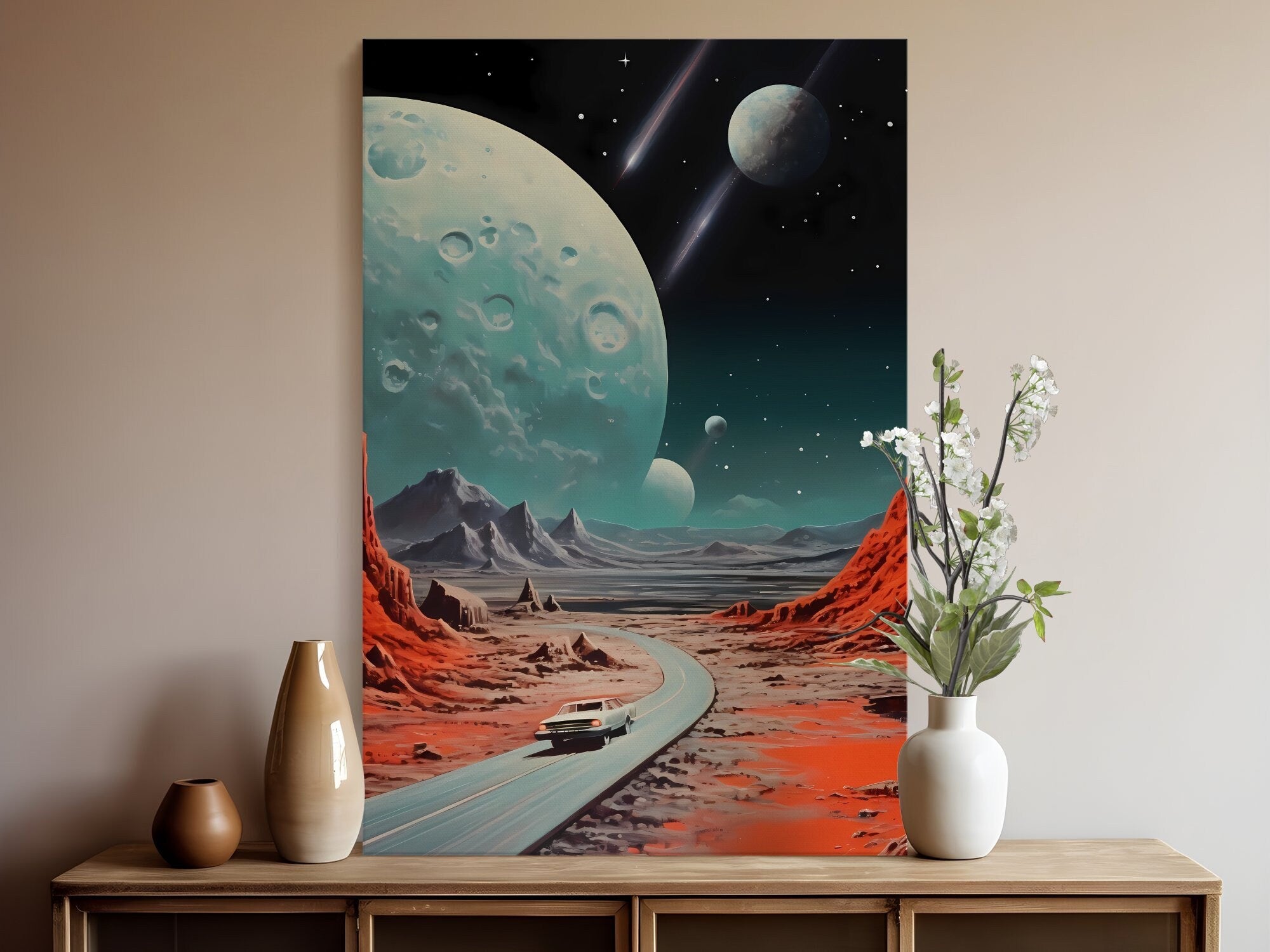 Galactic Getaway: Vintage-Inspired Retro Futuristic Space Roadtrip Collage Art, Modern Art, Retro Art, Wall Art, Cosmic Art, Sci Fi Art