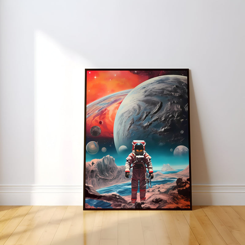 Retro Sci-Fi Astronaut Art - Surreal Alien Planet Collage | Cosmic Wall Art Print
