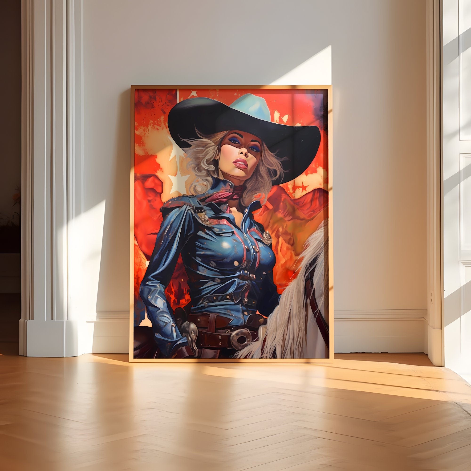 Cosmic Cowgirl: A Surreal Journey in Vintage Western Art with a Retro Space Twist, Modern Art, Retro Art, Wall Art, Cosmic Art, Sci Fi Art