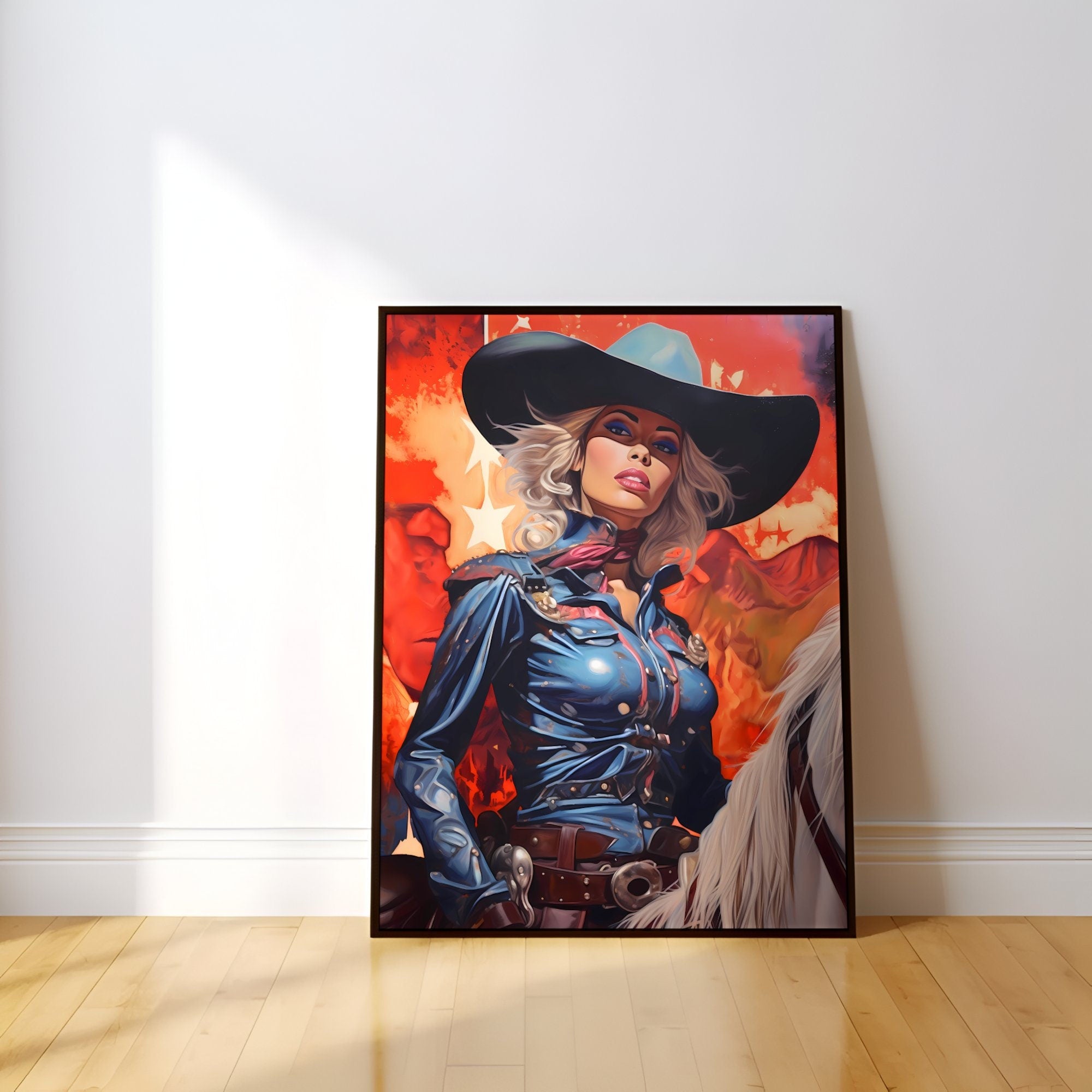 Cosmic Cowgirl: A Surreal Journey in Vintage Western Art with a Retro Space Twist, Modern Art, Retro Art, Wall Art, Cosmic Art, Sci Fi Art