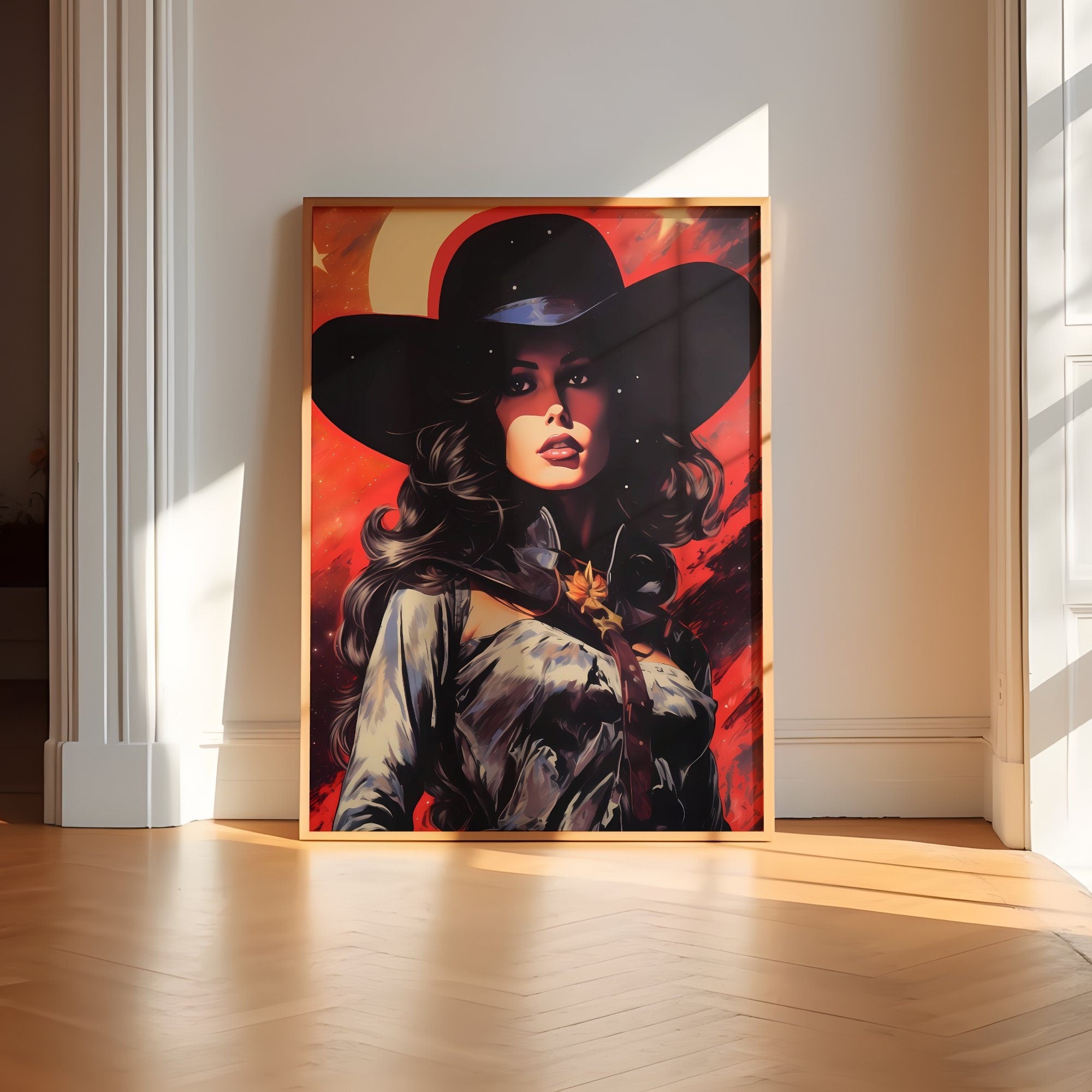 Cosmic Rodeo: A Surreal Journey with the Retro Space Cowgirl in Vintage Western Art, Modern Art, Retro Art, Wall Art, Cosmic Art, Sci Fi Art