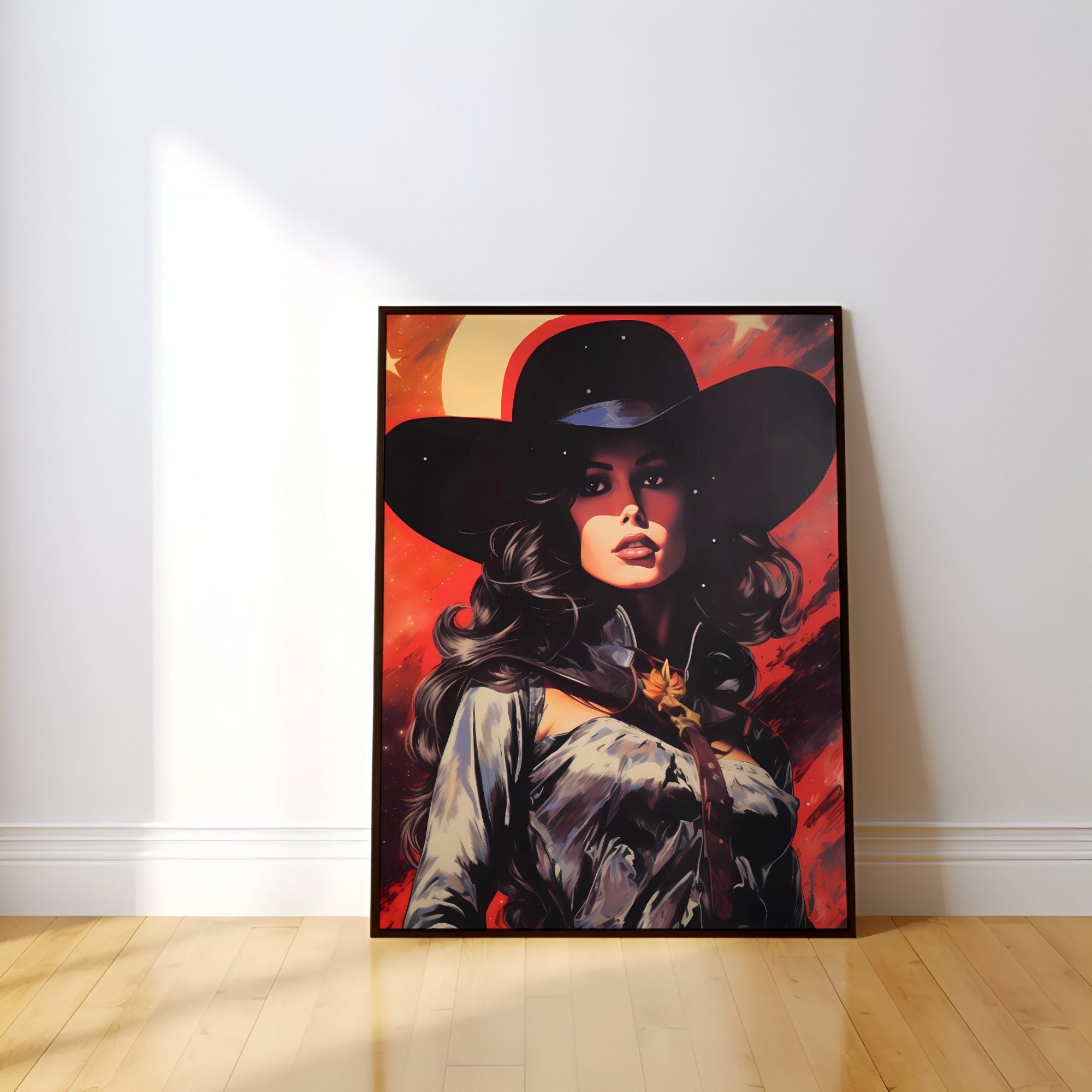 Cosmic Rodeo: A Surreal Journey with the Retro Space Cowgirl in Vintage Western Art, Modern Art, Retro Art, Wall Art, Cosmic Art, Sci Fi Art