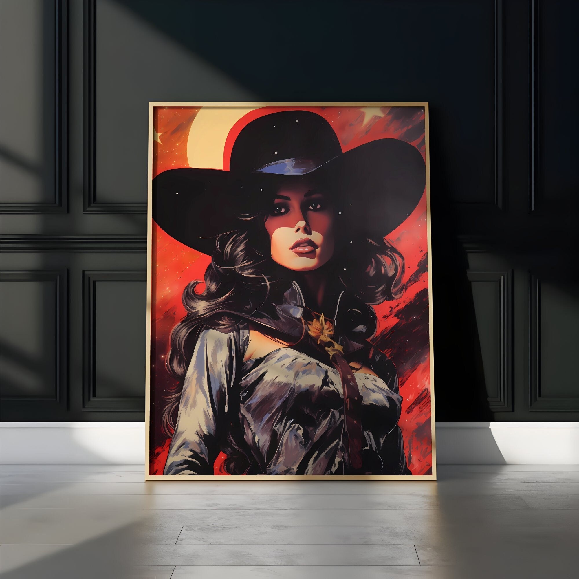 Cosmic Rodeo: A Surreal Journey with the Retro Space Cowgirl in Vintage Western Art, Modern Art, Retro Art, Wall Art, Cosmic Art, Sci Fi Art