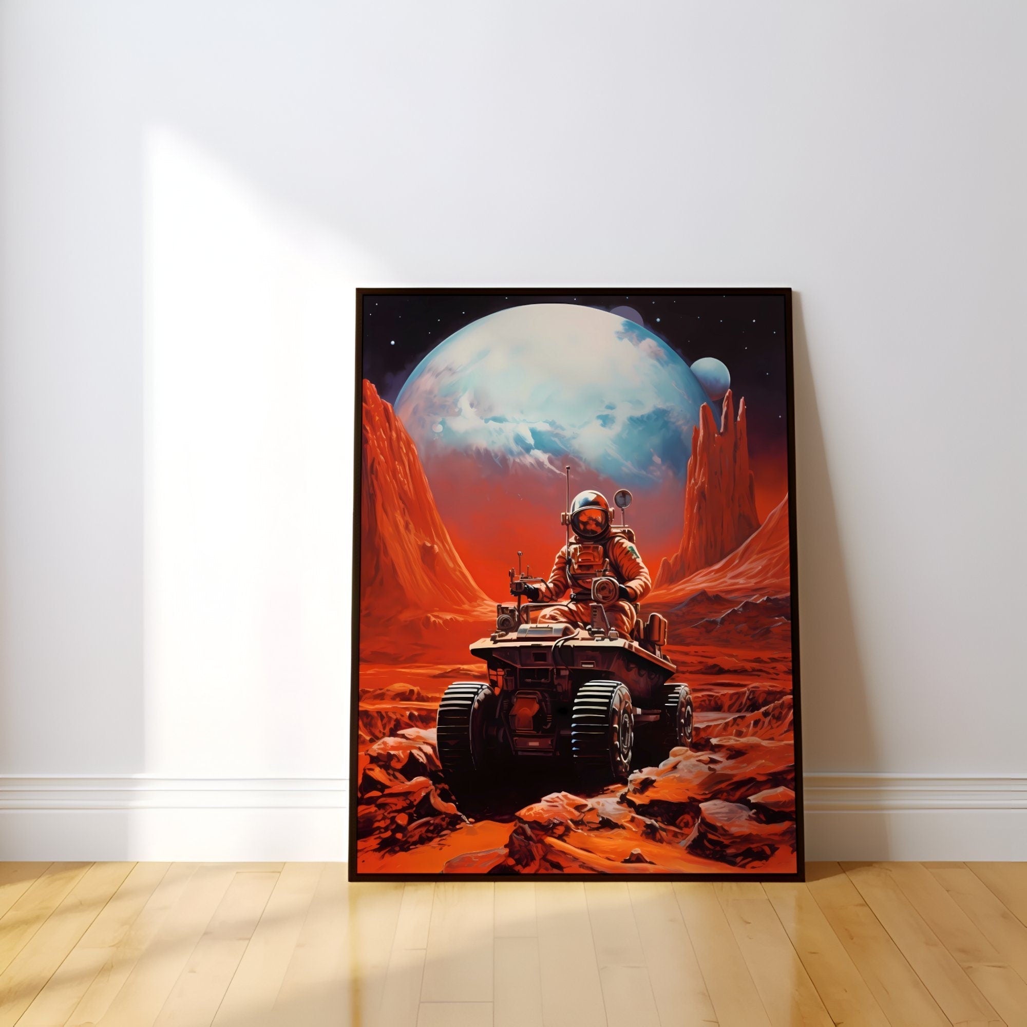 The Crimson Frontier: Retro Sci-Fi Red Planet | Vintage Mars & Cosmic Collage Art