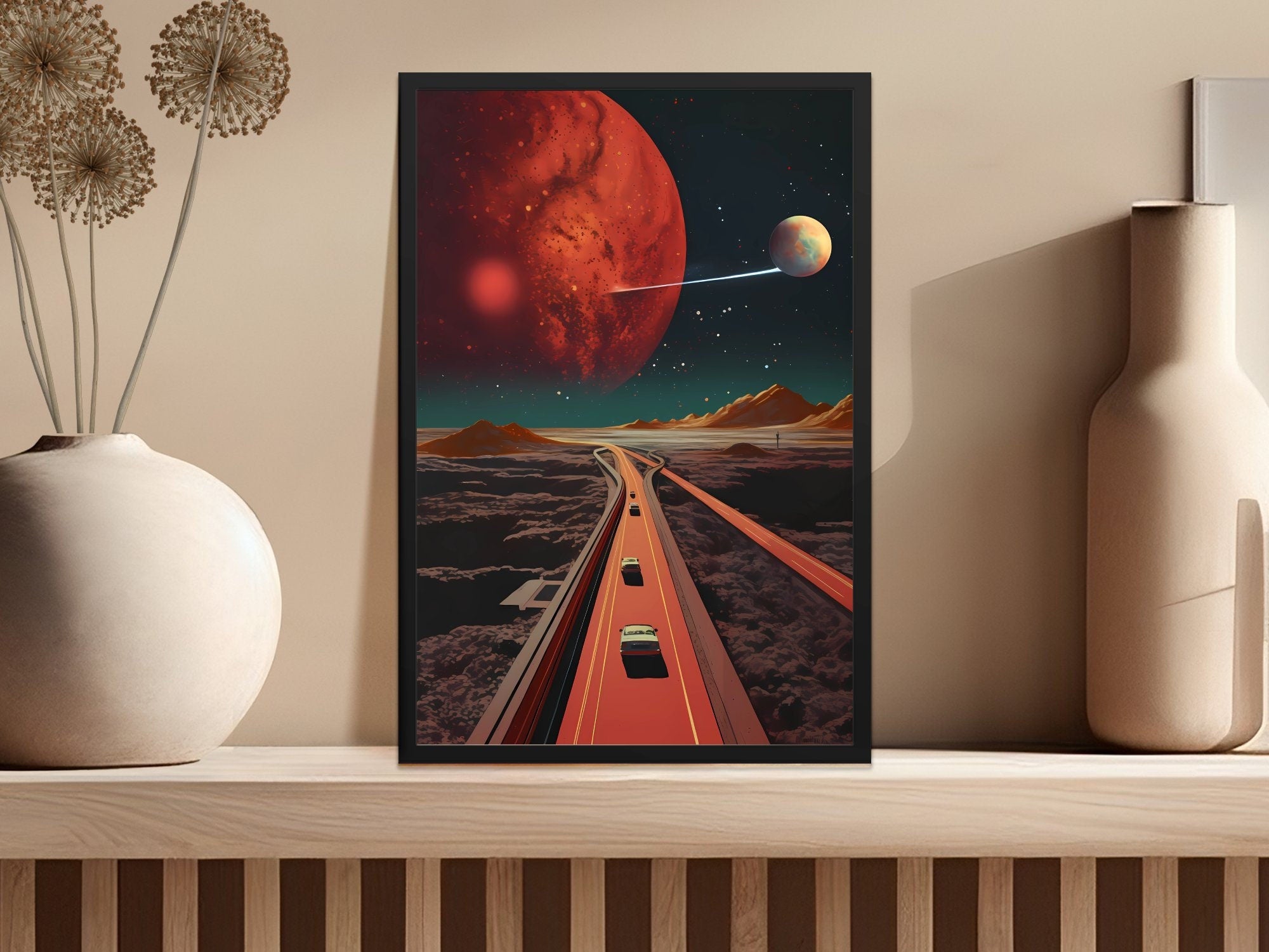 Stellar Pathway: 'Highway Home' in a Retro Space Poster with Vintage Sci-Fi Aesthetics, Modern Art, Retro Art, Wall Art, Cosmic Art