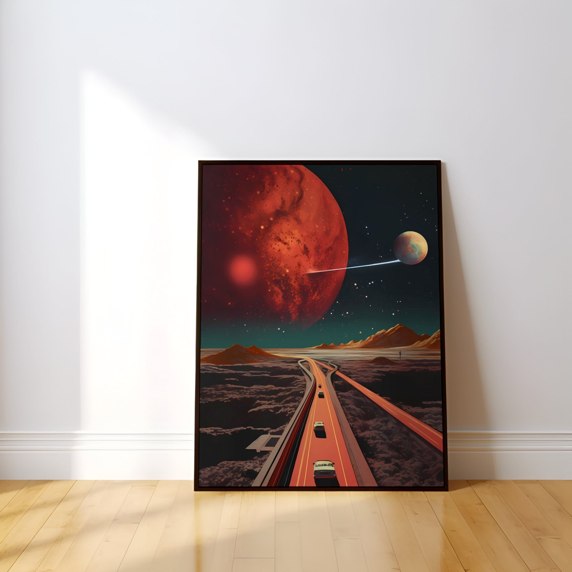 Stellar Pathway: 'Highway Home' in a Retro Space Poster with Vintage Sci-Fi Aesthetics, Modern Art, Retro Art, Wall Art, Cosmic Art