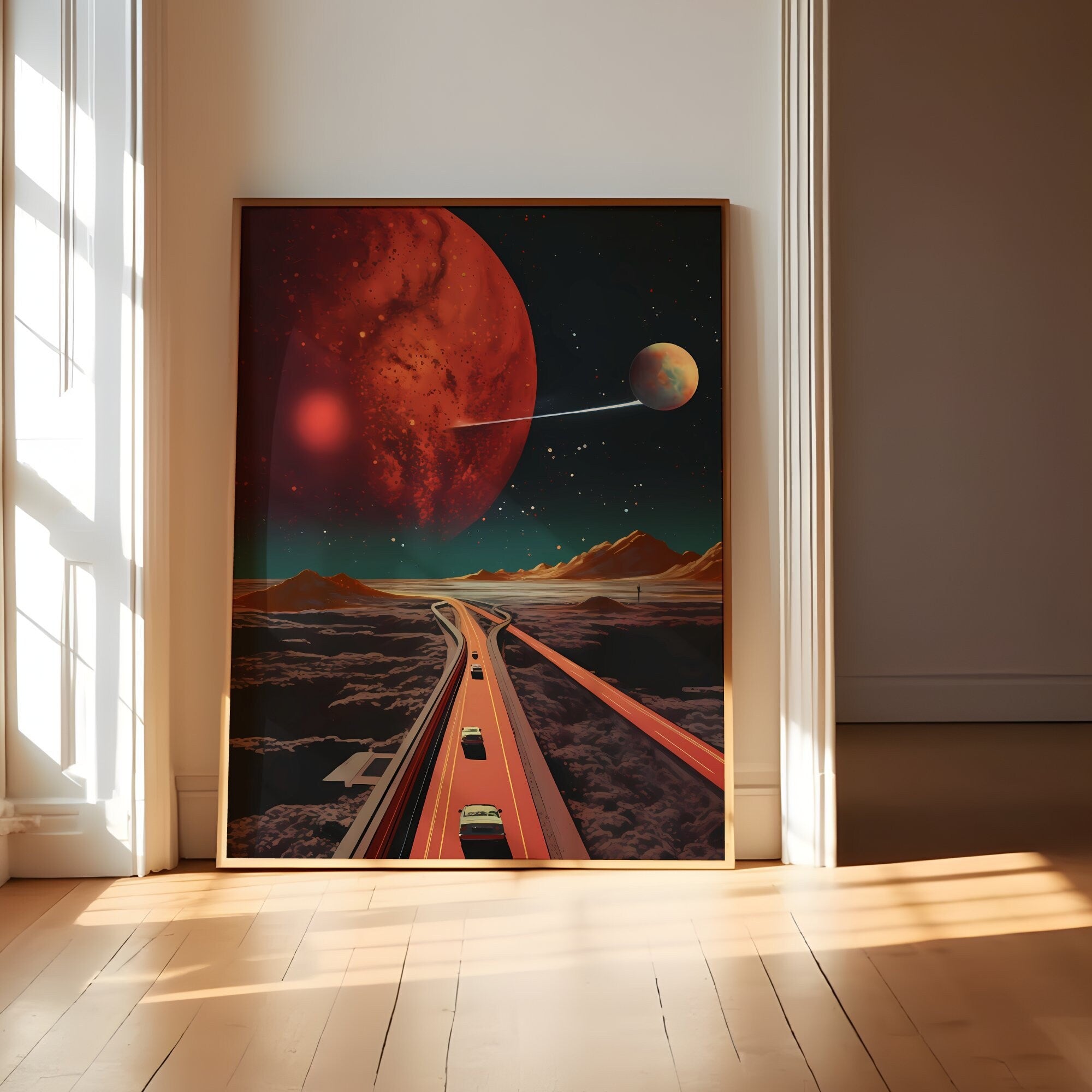 Stellar Pathway: 'Highway Home' in a Retro Space Poster with Vintage Sci-Fi Aesthetics, Modern Art, Retro Art, Wall Art, Cosmic Art