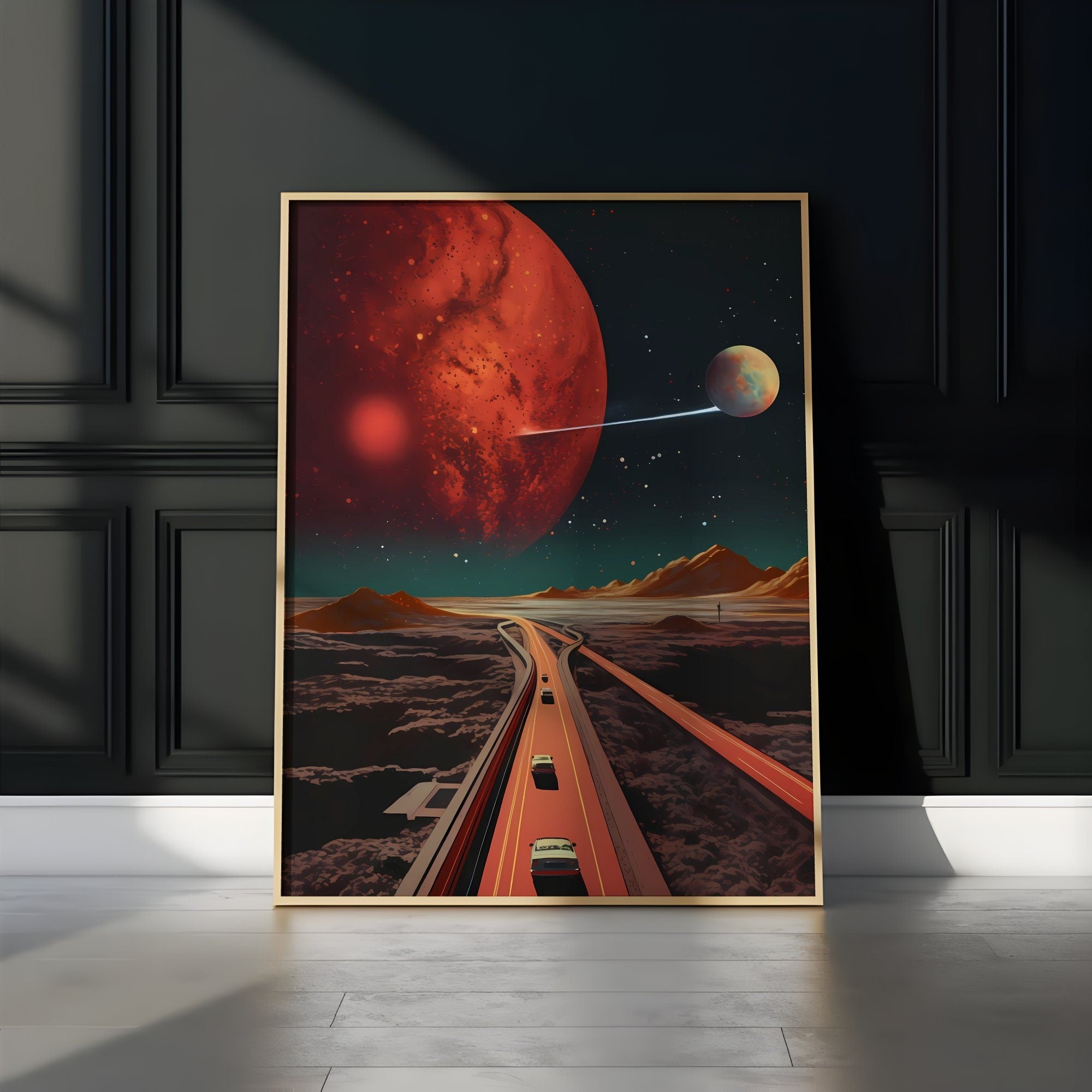 Stellar Pathway: 'Highway Home' in a Retro Space Poster with Vintage Sci-Fi Aesthetics, Modern Art, Retro Art, Wall Art, Cosmic Art