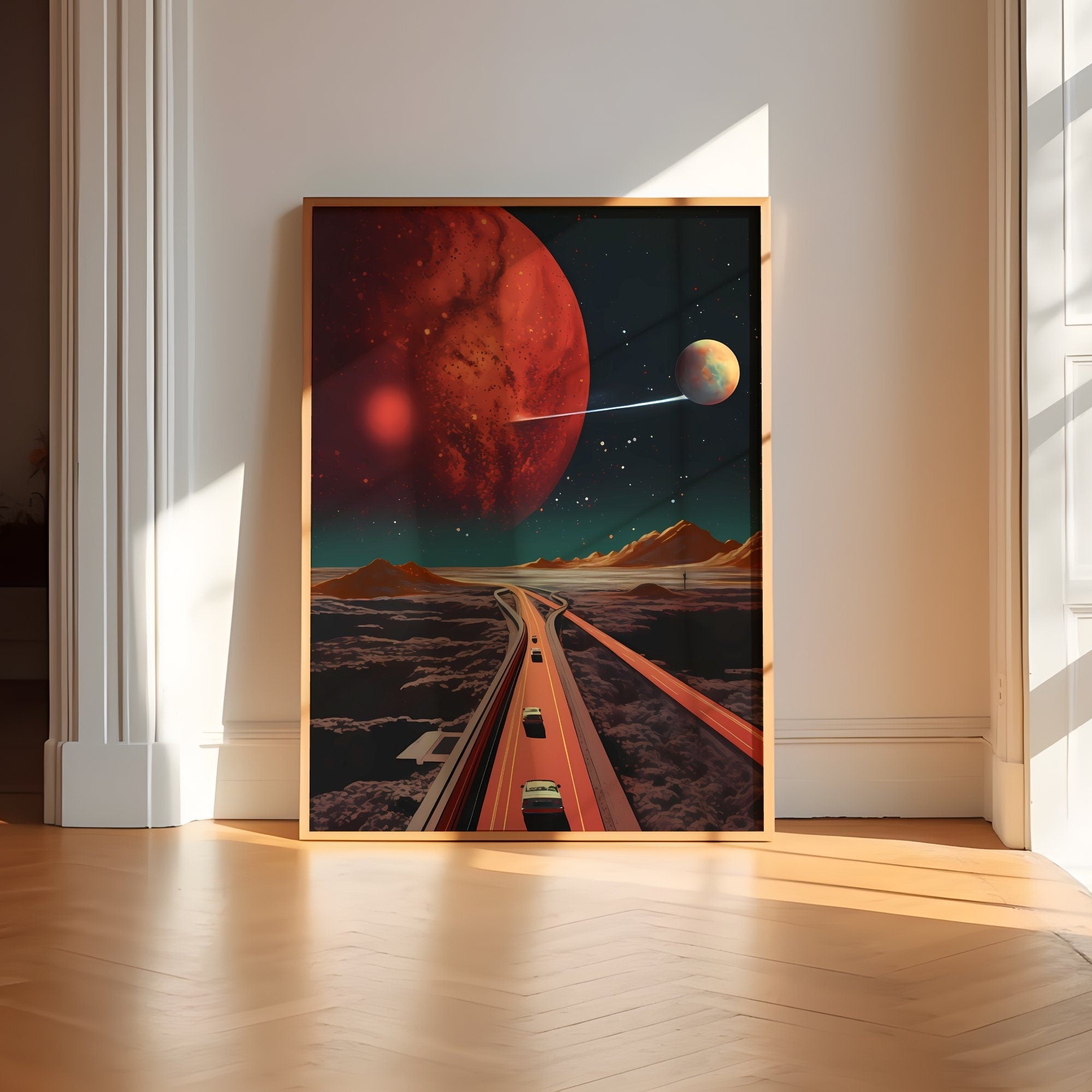 Stellar Pathway: 'Highway Home' in a Retro Space Poster with Vintage Sci-Fi Aesthetics, Modern Art, Retro Art, Wall Art, Cosmic Art