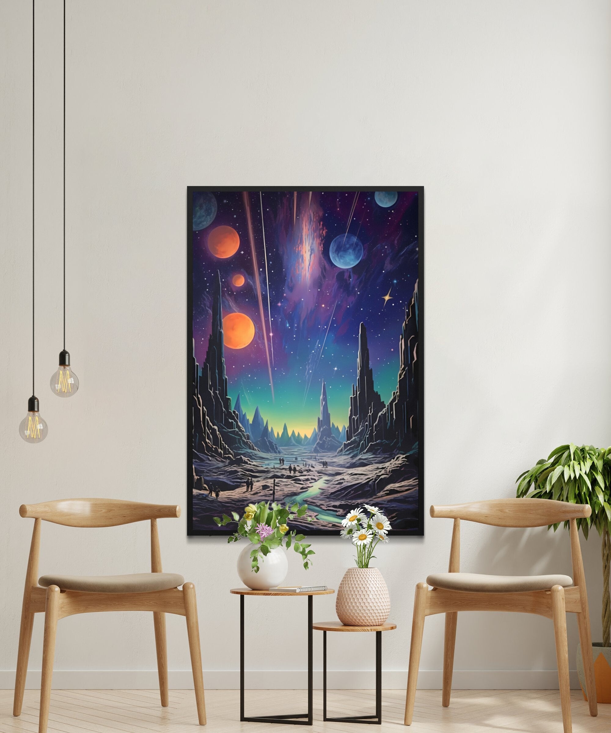 Galactic Echoes Vintage Charm Meets Retro Futuristic Galaxies Interactive Wall Art