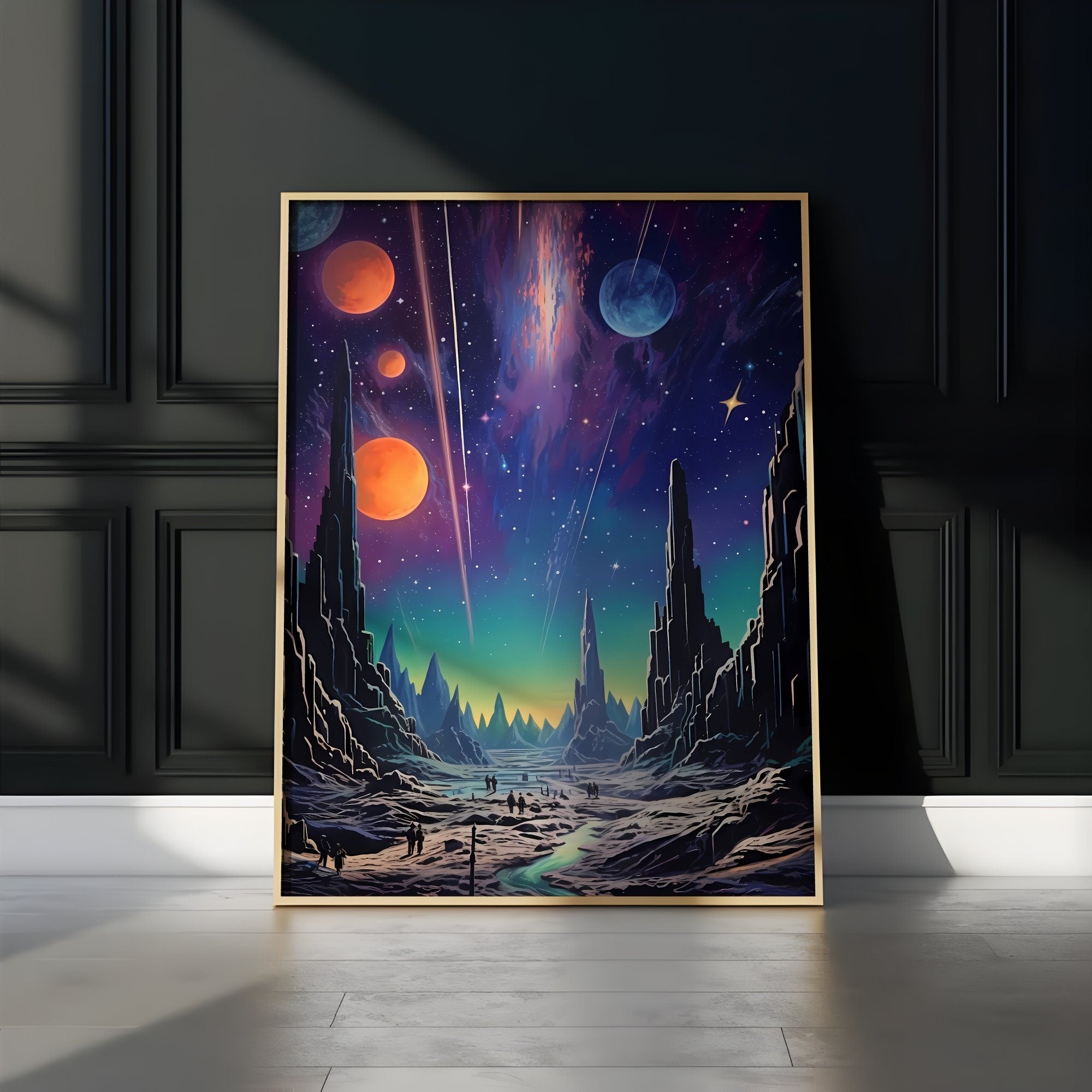 Galactic Echoes Vintage Charm Meets Retro Futuristic Galaxies Interactive Wall Art