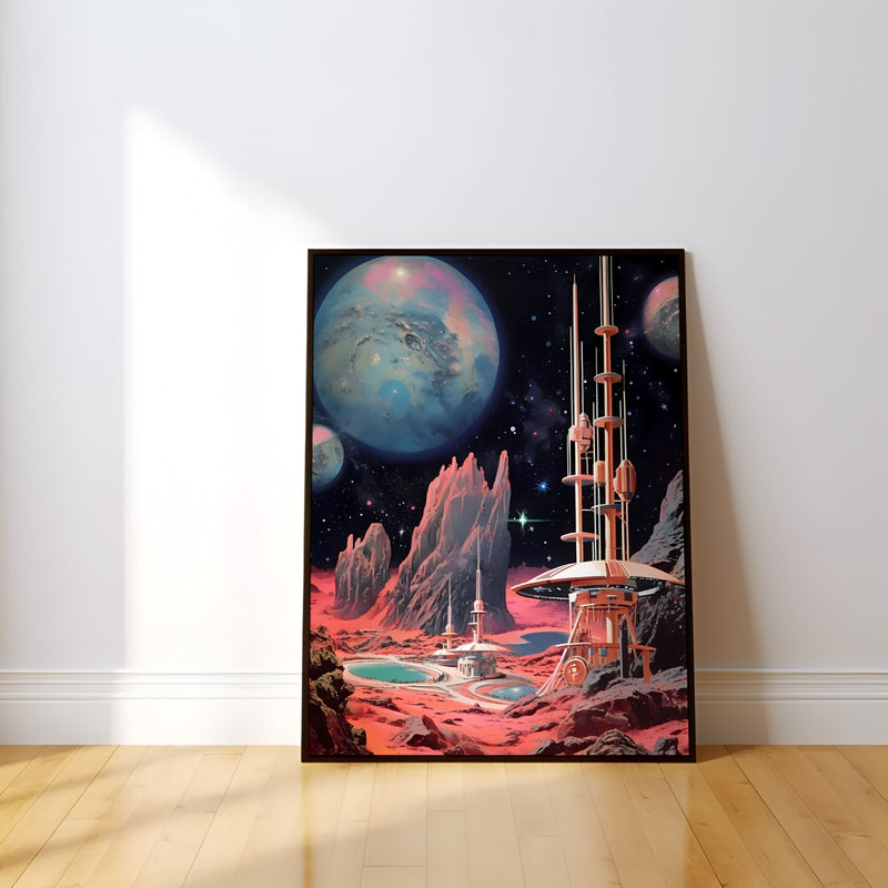 Retro Futuristic Sci Fi Art – Alien Home Artwork | Cosmic Wall Decor Poster