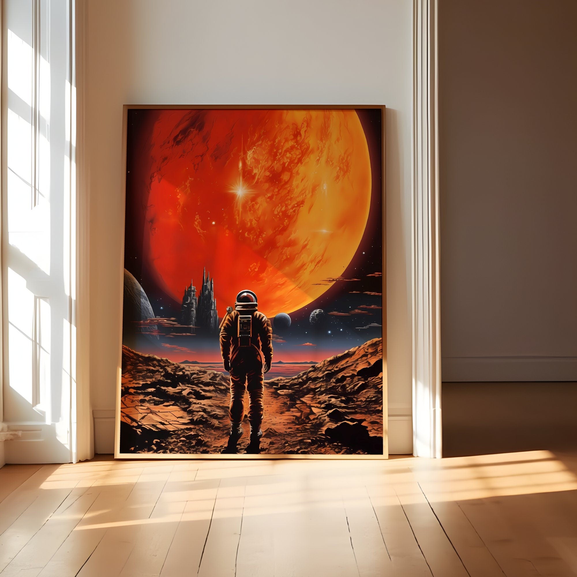 Distant Red: A Vintage Retro Futuristic Journey to Mars in Sci-Fi Collage Art, Modern Art, Retro Art, Wall Art, Cosmic Art, Sci Fi Art