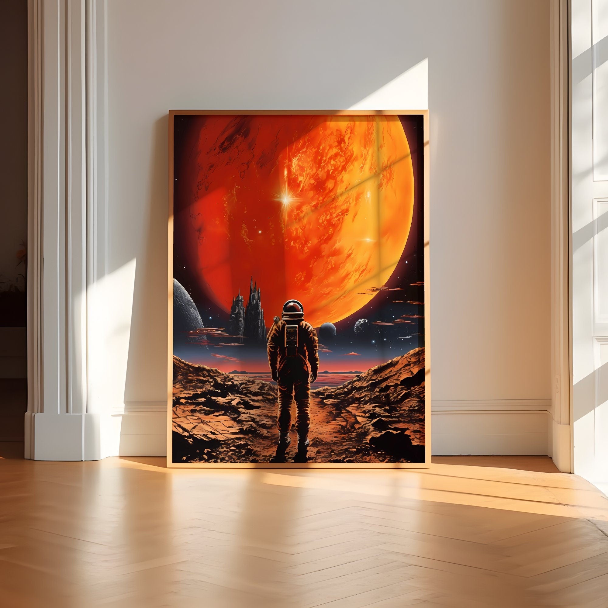 Distant Red: A Vintage Retro Futuristic Journey to Mars in Sci-Fi Collage Art, Modern Art, Retro Art, Wall Art, Cosmic Art, Sci Fi Art