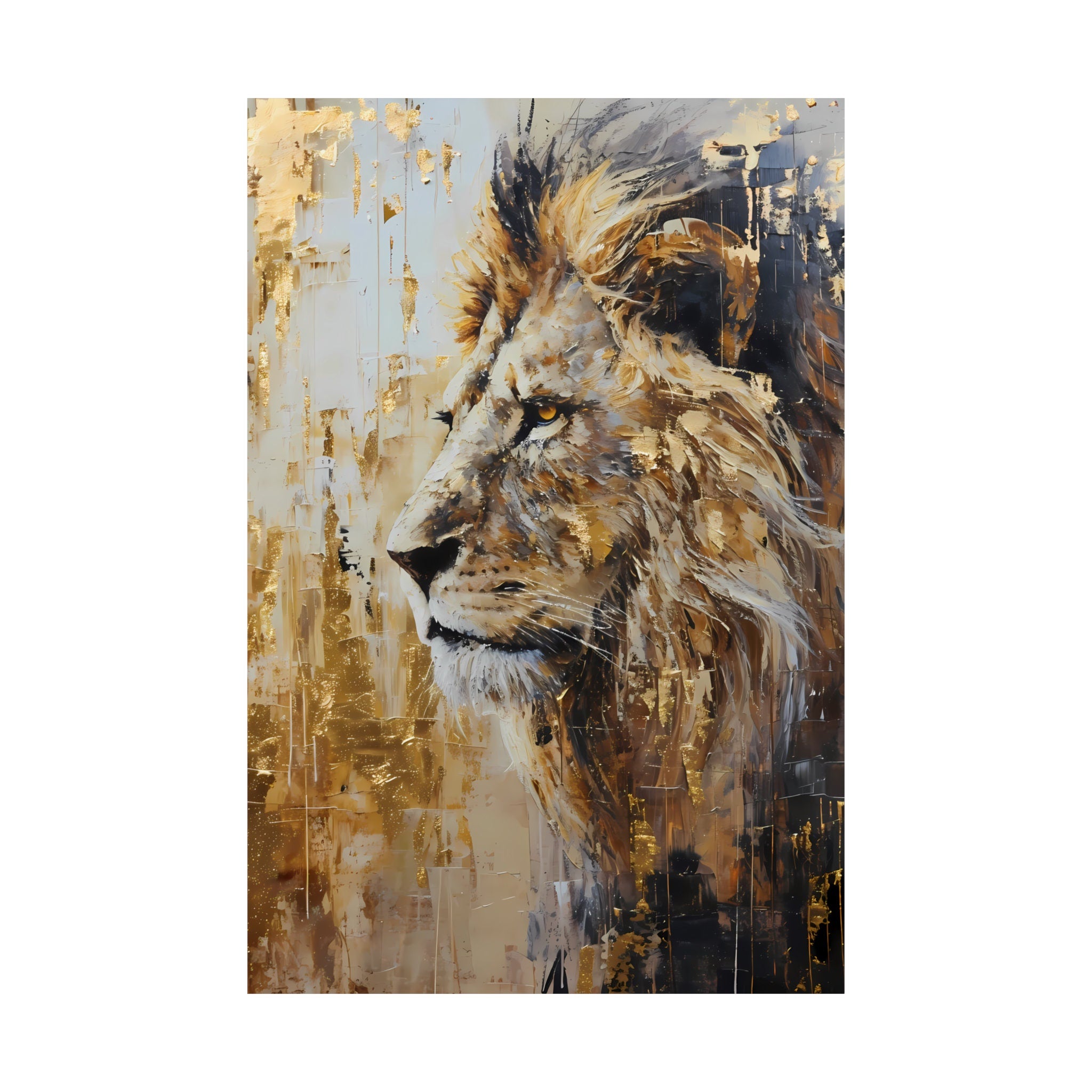 Majestic Monochrome Hand-Painted Lion Abstract Interactive Wall Art