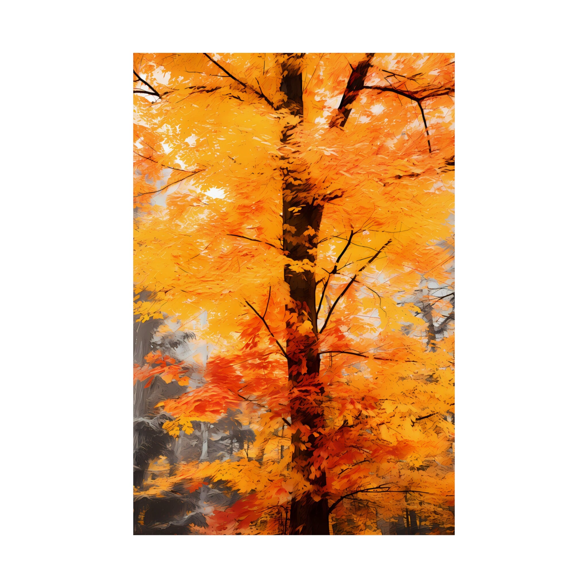 The Autumn Soul: Abstract Impressionist Tree in Red & Gold | Temporal & Vibrant Wall Art
