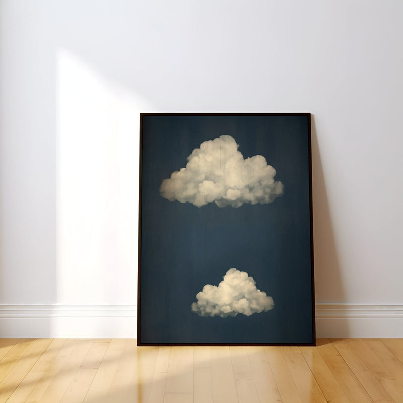 Vintage Moody Clouds Art – Minimalist Wall Decor | Emerald Green & Black Canvas