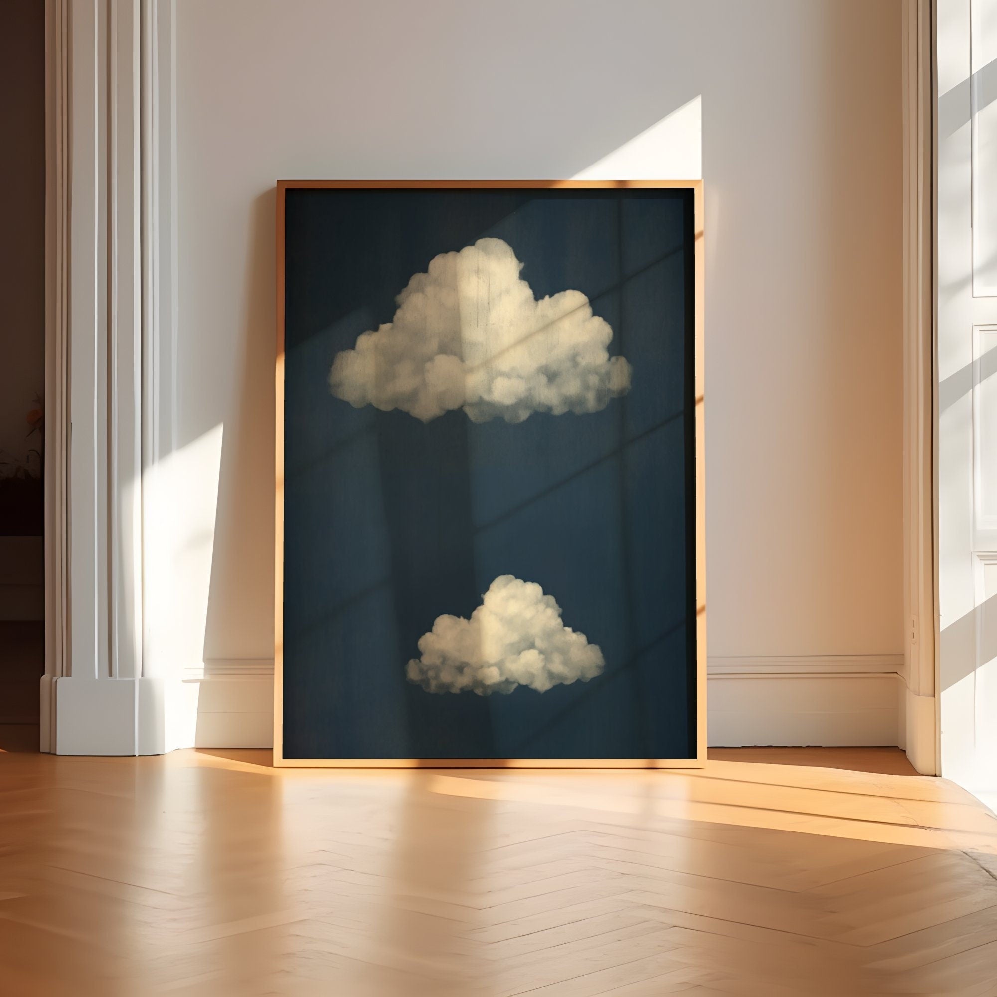 Emerald Elegance: Vintage Moody Clouds Art | Minimalist Green & Black Wall Decor