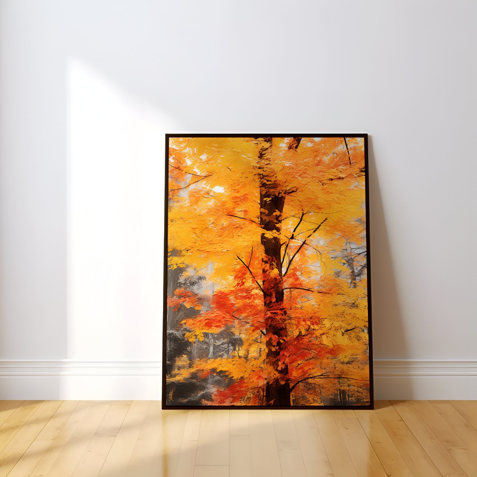 The Autumn Soul: Abstract Impressionist Tree in Red & Gold | Temporal & Vibrant Wall Art