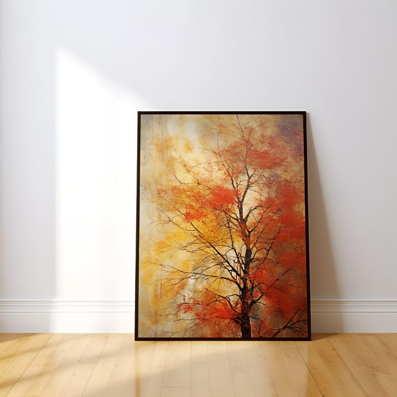 Abstract Impressionist Tree - Autumn Wall Art | Vibrant Red Gold Seasonal Decor