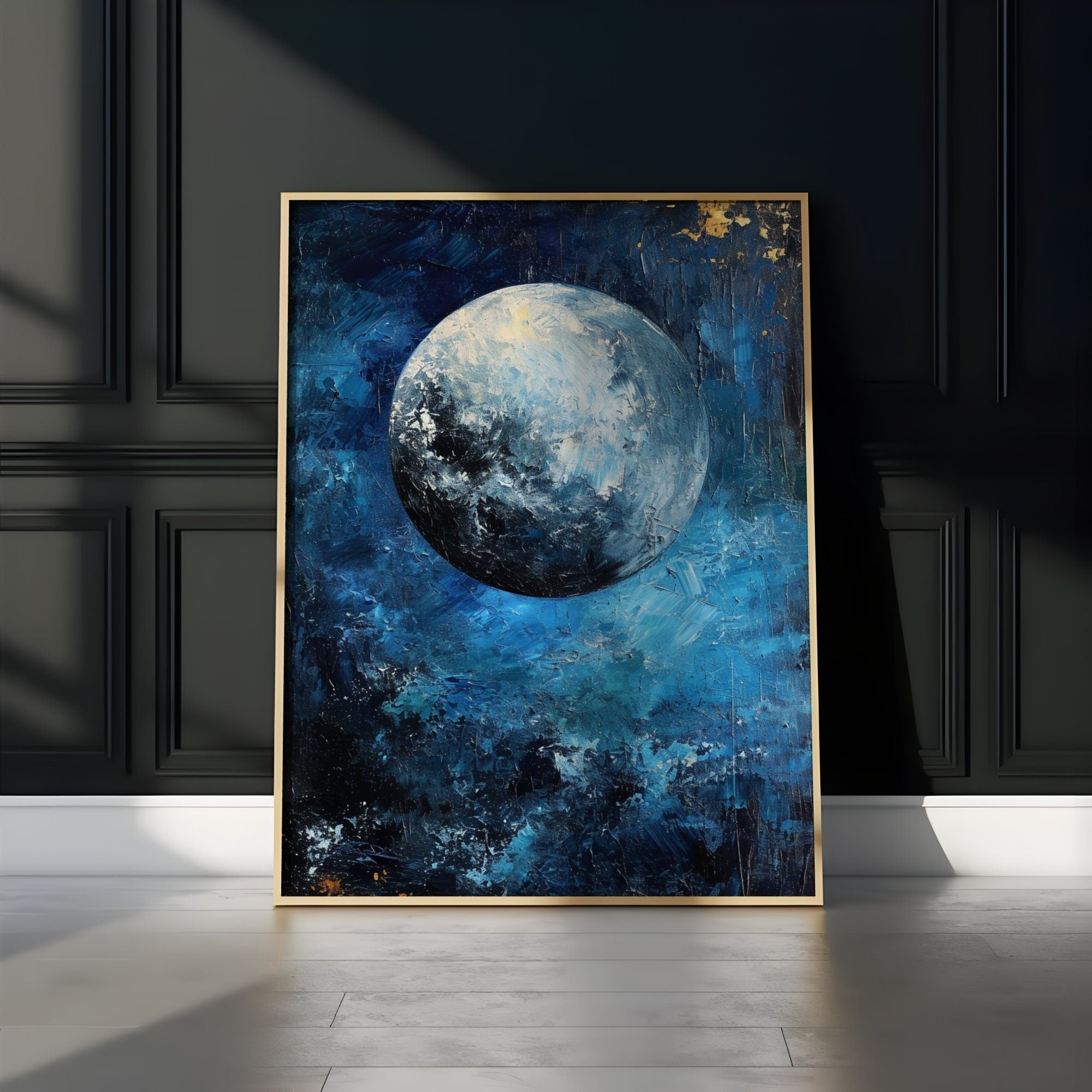 Moonlit Serenity Hand-Painted Moon & Night Sky Interactive Wall Art