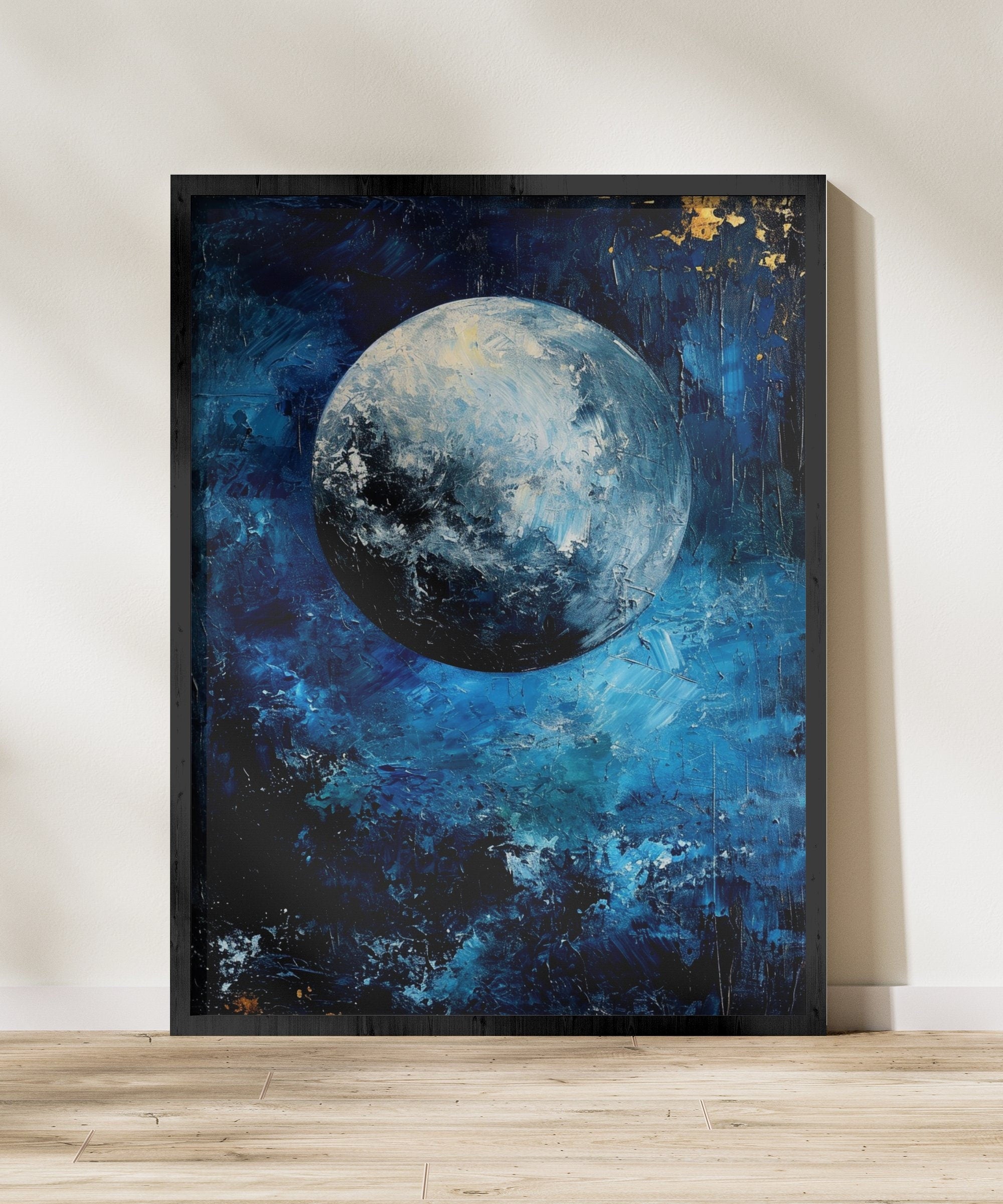 Moonlit Serenity Hand-Painted Moon & Night Sky Interactive Wall Art