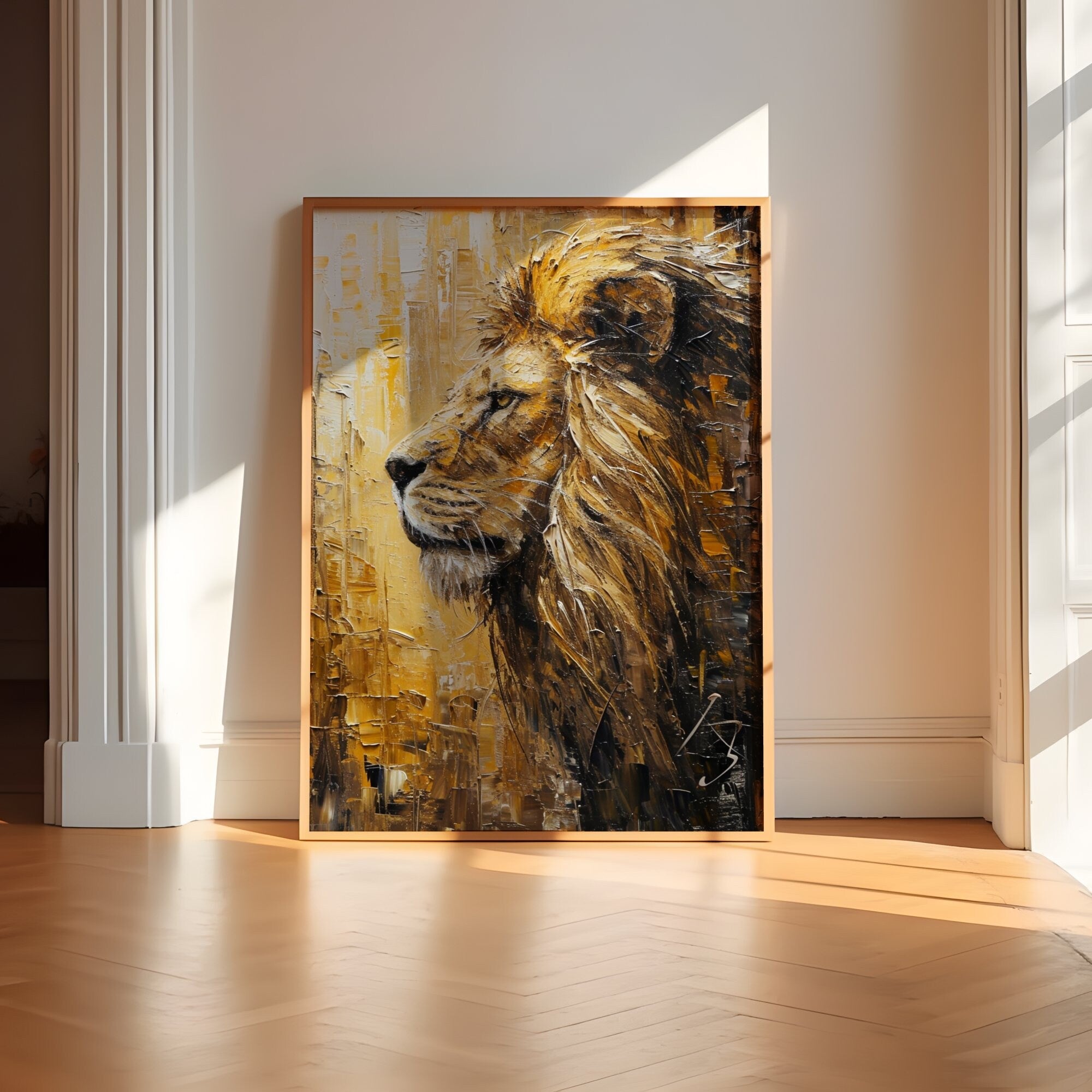 Golden Pride Abstract Lion Modern Wildlife Interactive Wall Art